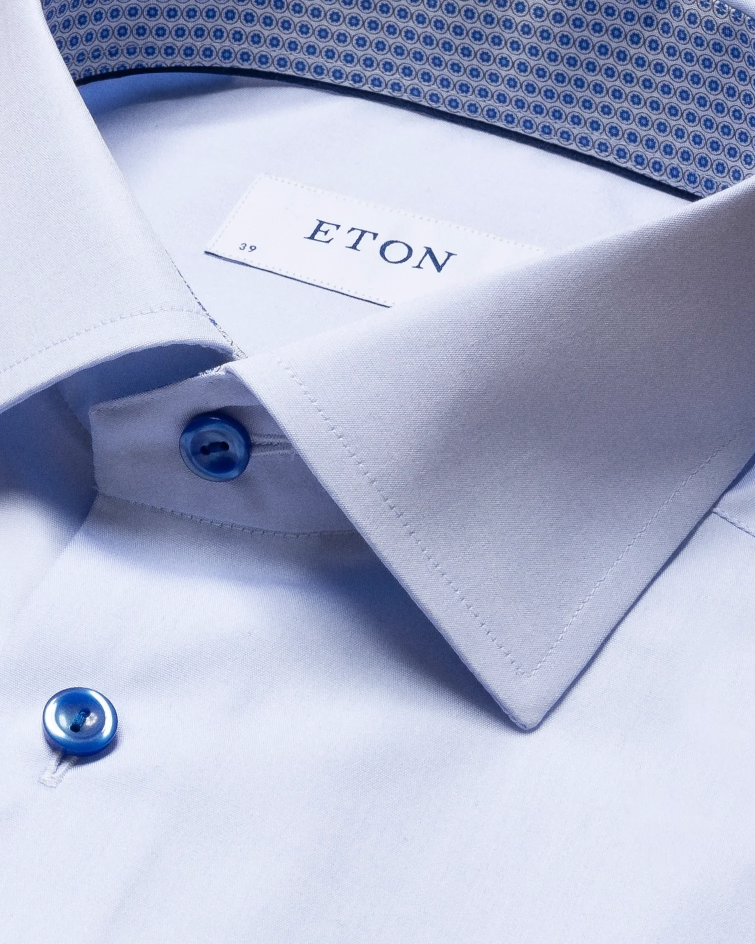 Eton - light blue poplin shirt glass print details cut away