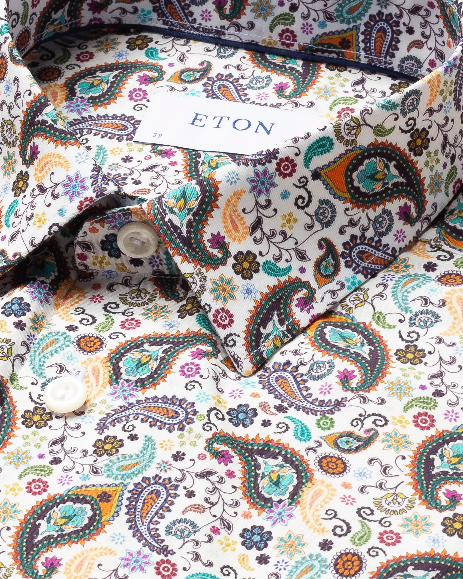 Eton - green multi paisley poplin shirt pointed