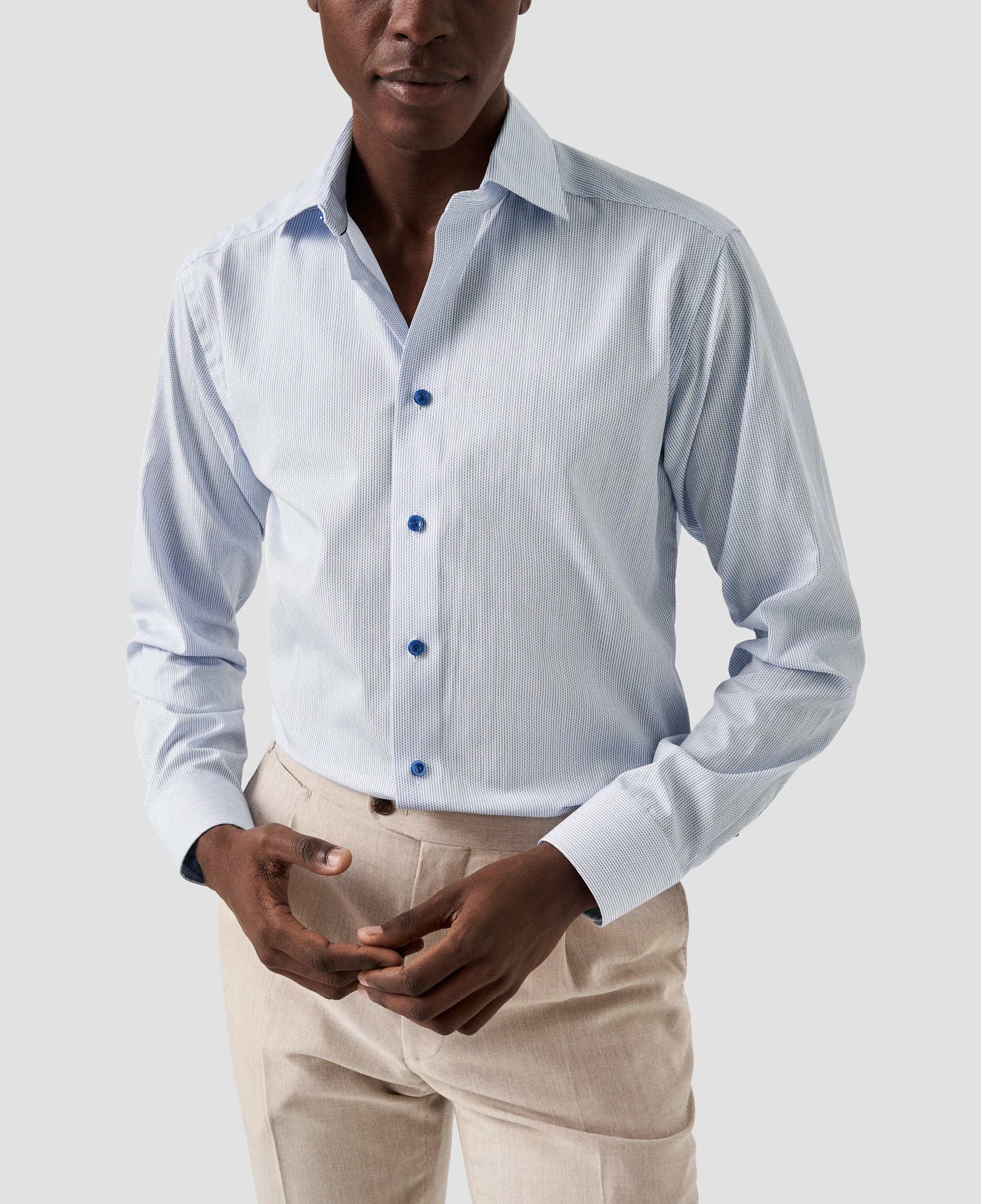 Eton - mid blue micro printed poplin
