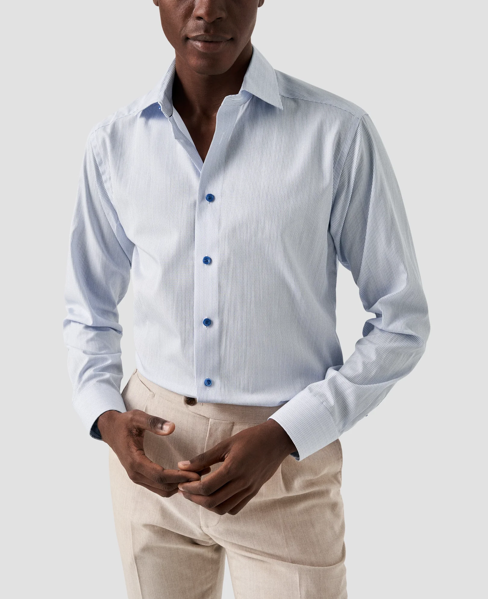 Eton - mid blue micro printed poplin