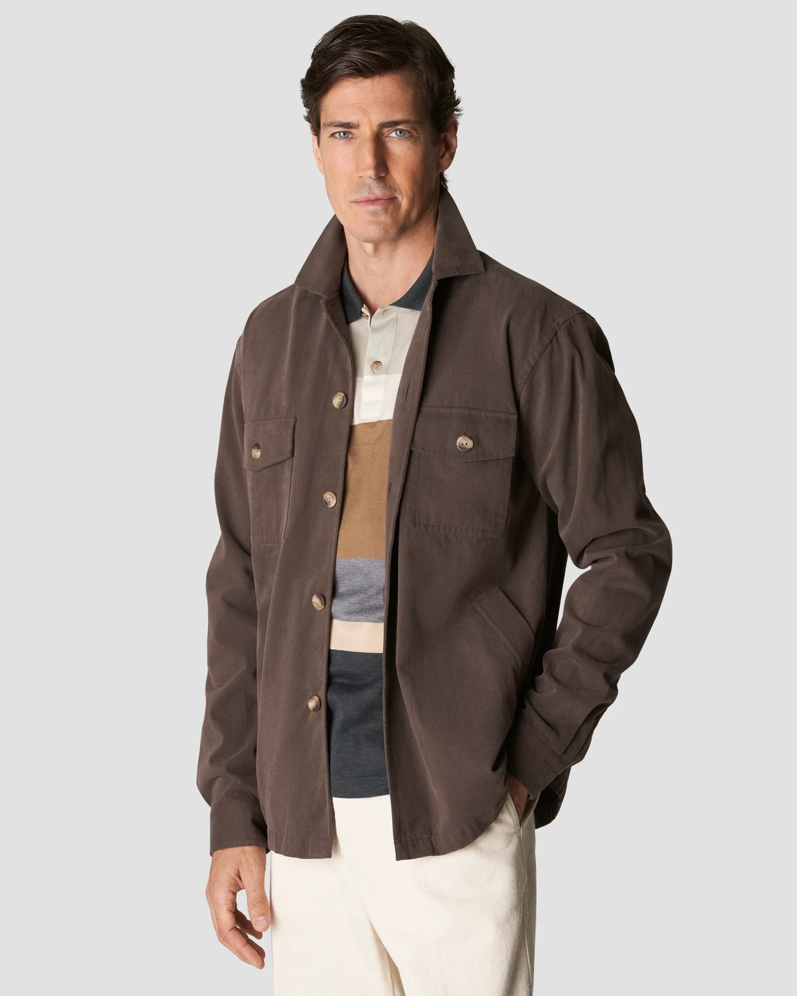 Eton - beige knit pique knitted jersey