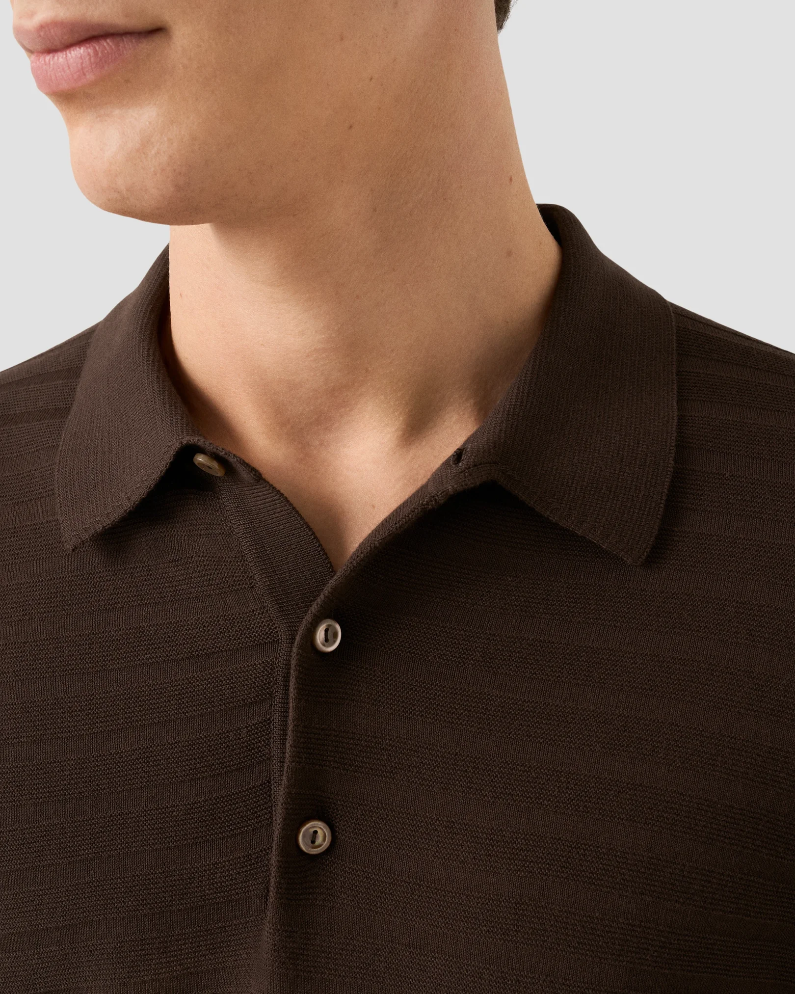 Eton - brown horisontal striped fine knit polo shirt