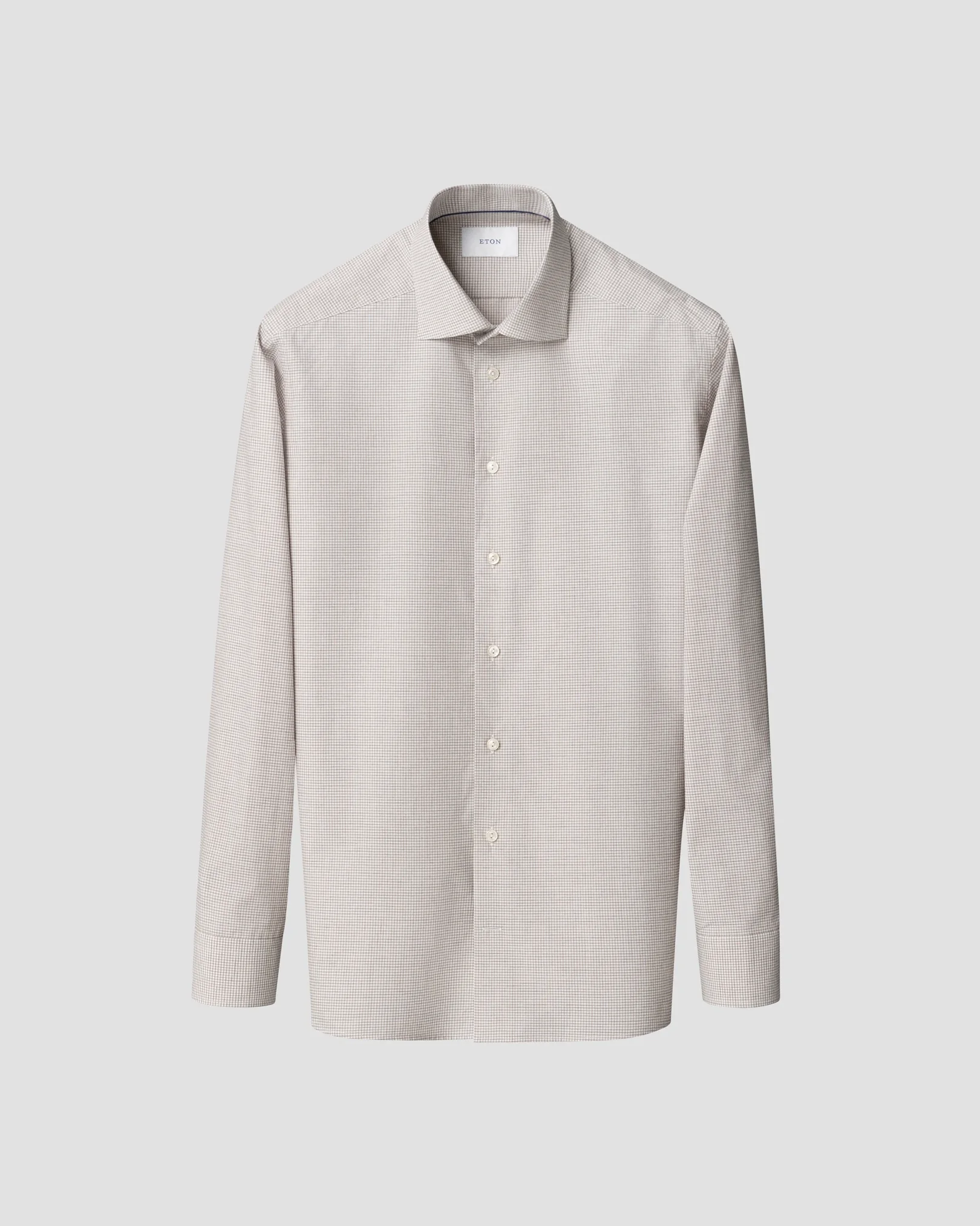 Eton - beige check fine twill shirt cutaway