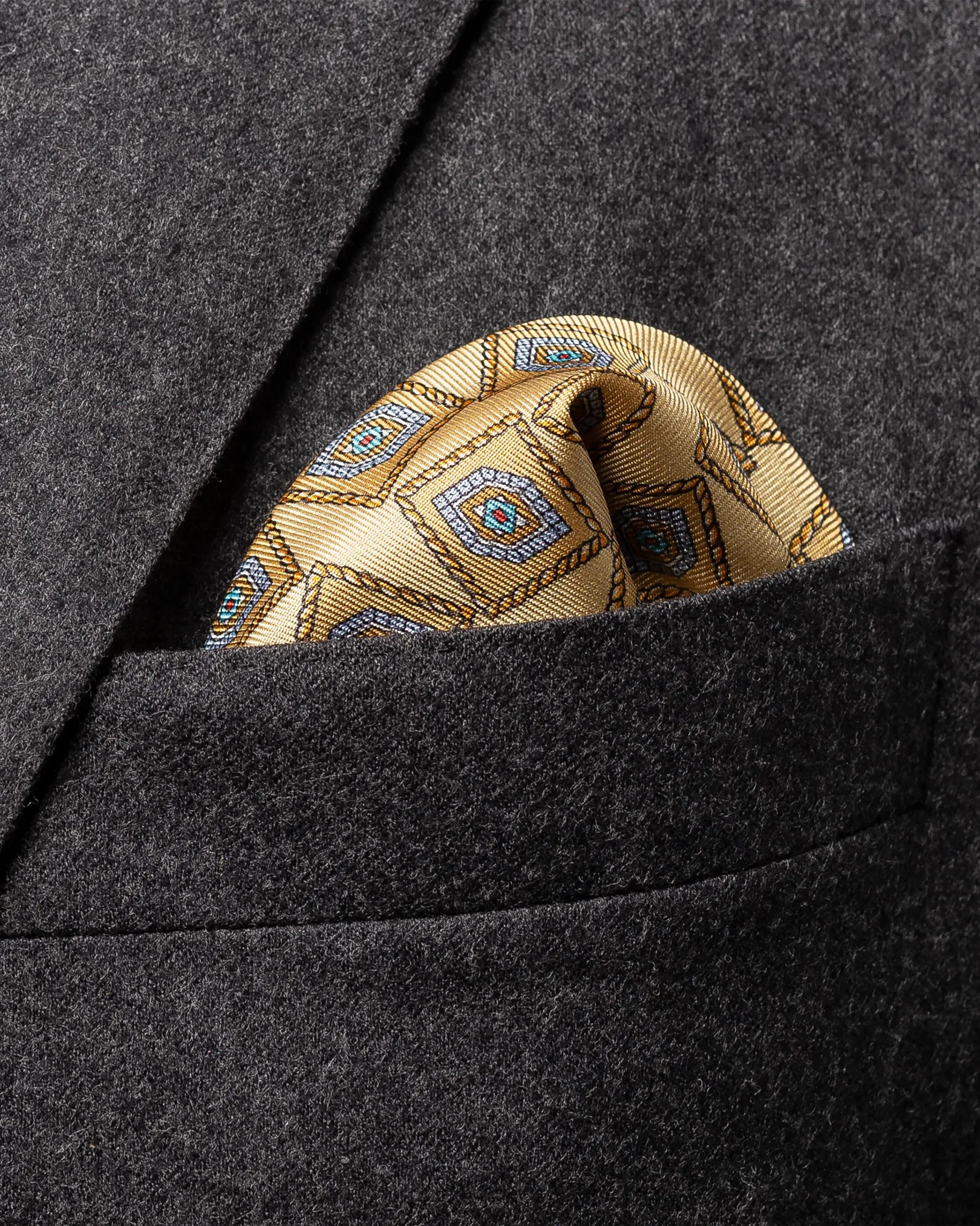 Eton - yellow geometric print silk pocket square