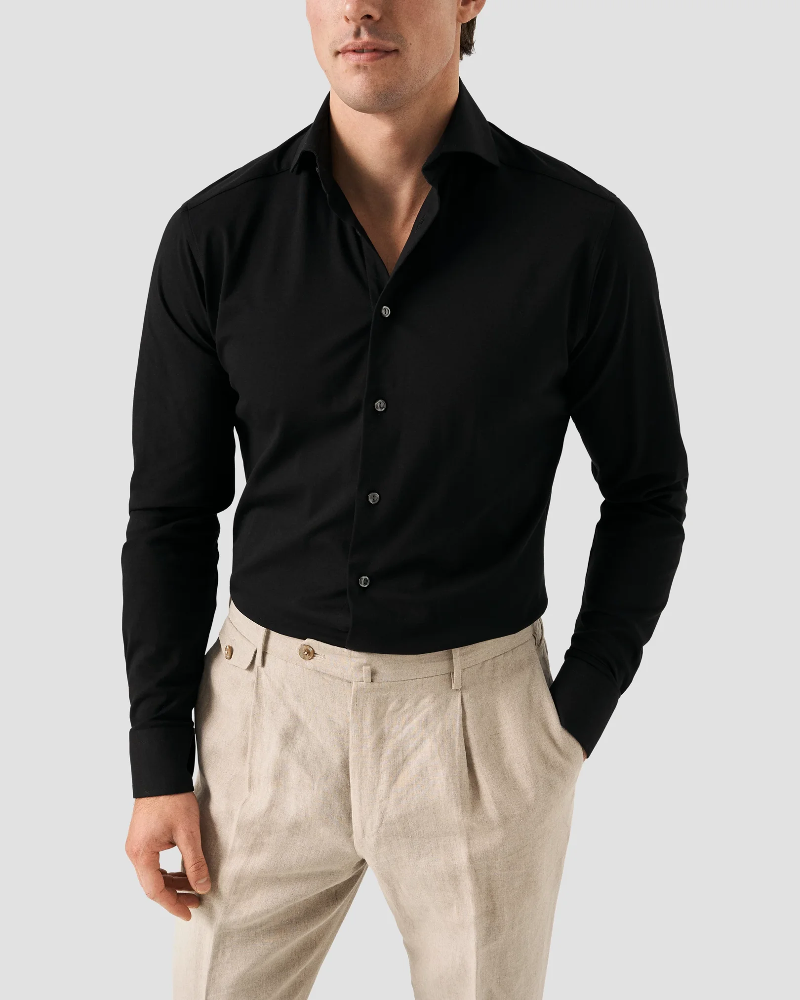 Eton - black supima cotton fourway strech
