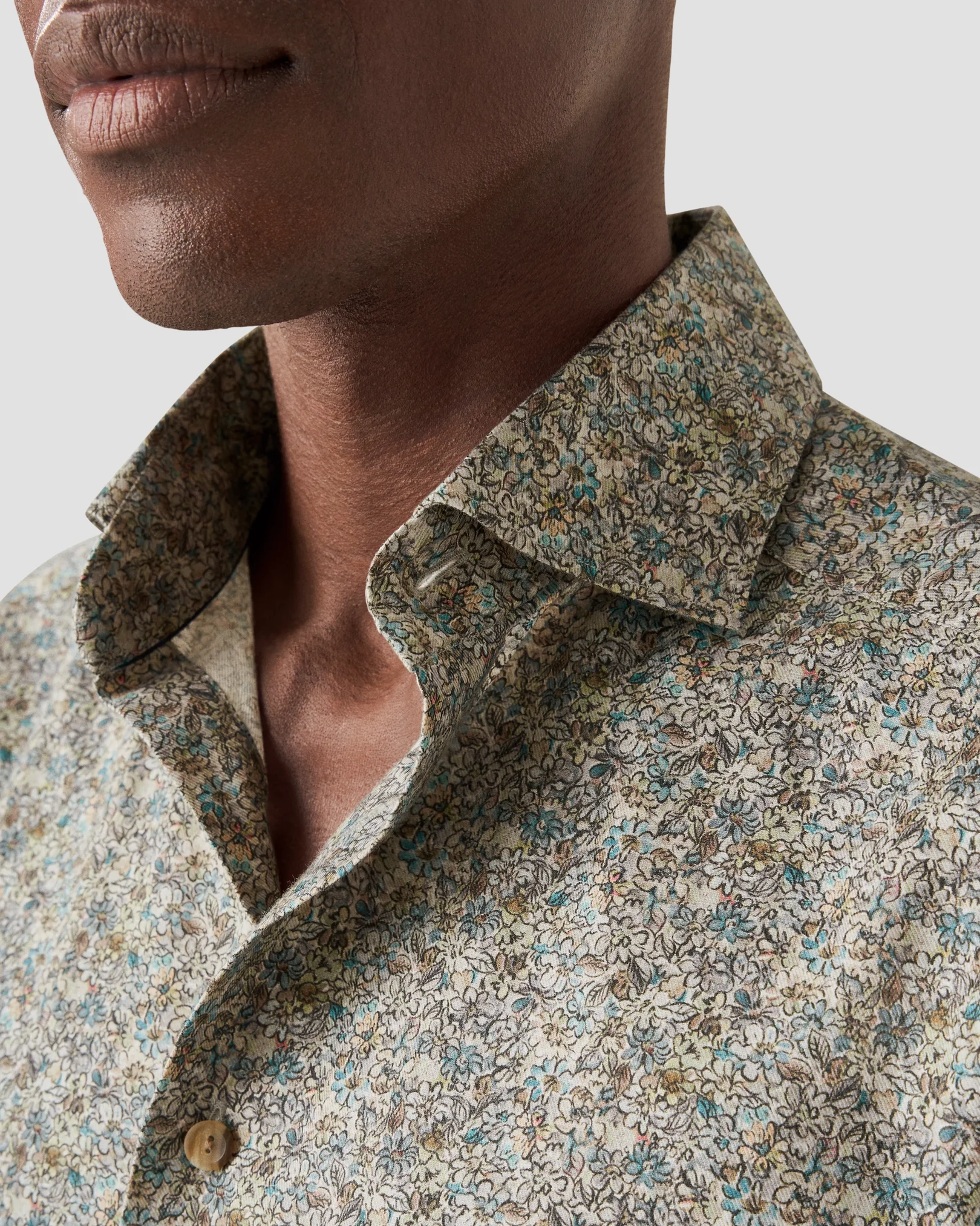 Eton - beige floral signature twill shirt