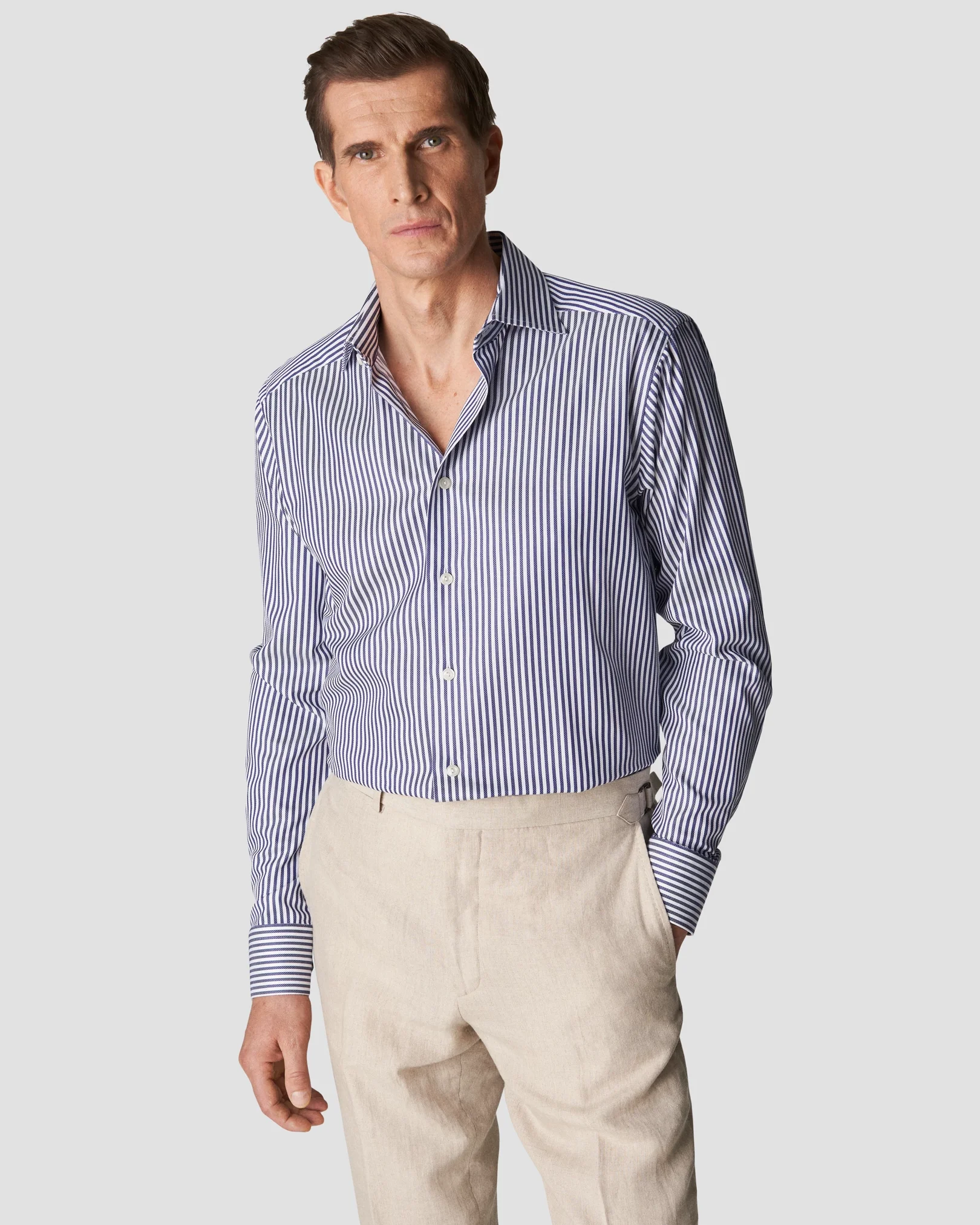 Eton - dark blue signature twill cutaway classic stripes