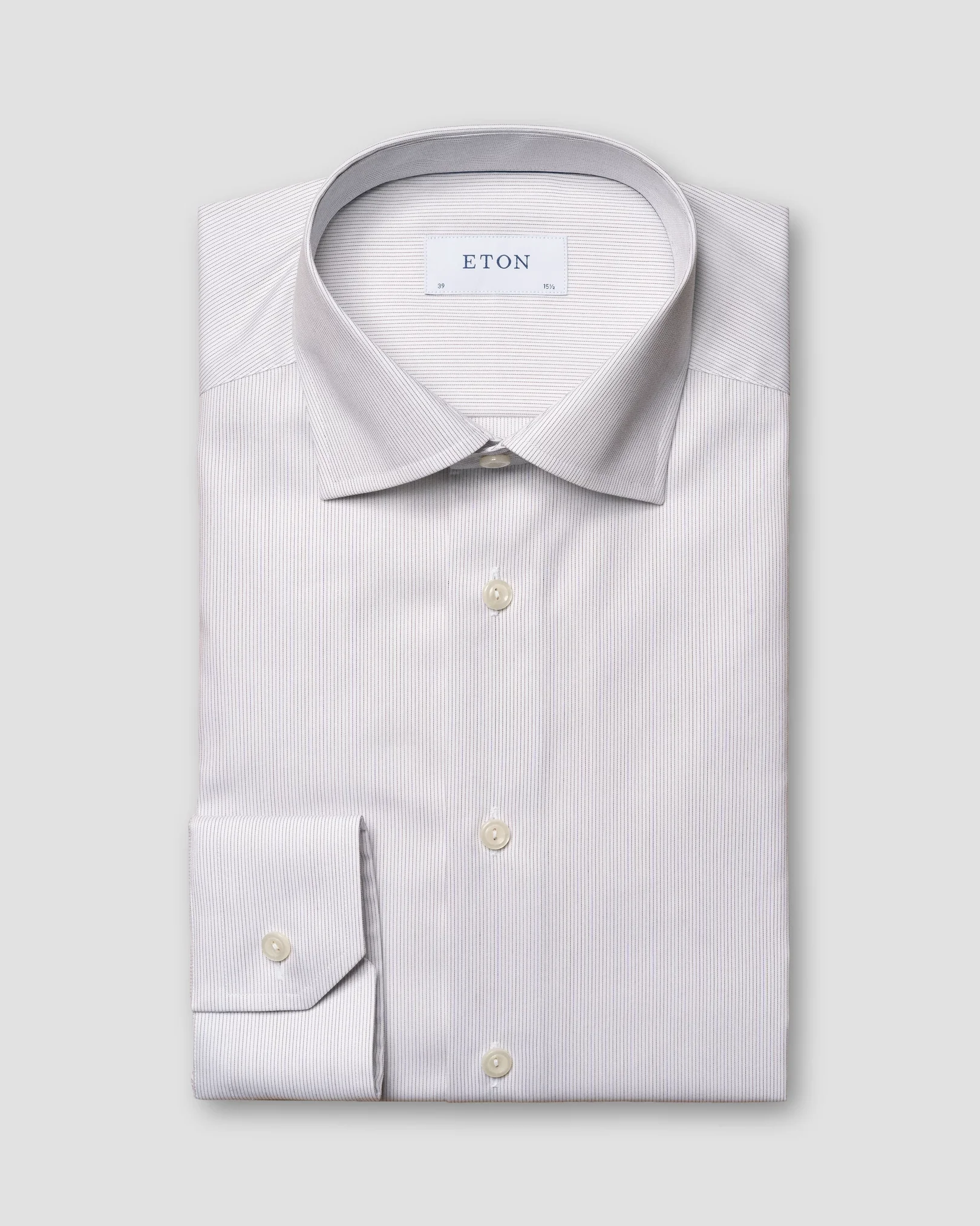 Eton - brown twill hailine striped shirt