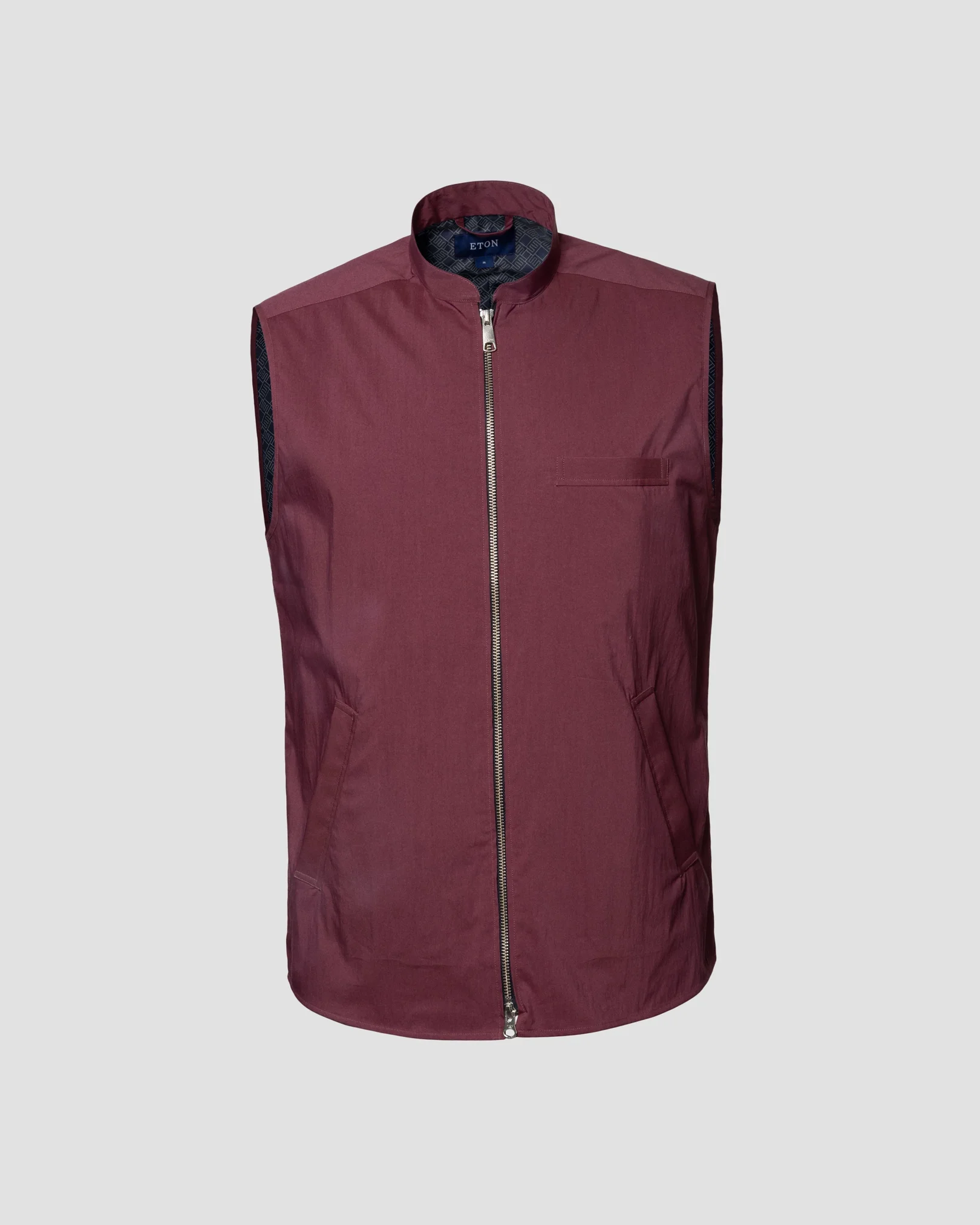 Eton - red cotton and nylon stand collar low sleeve less vest
