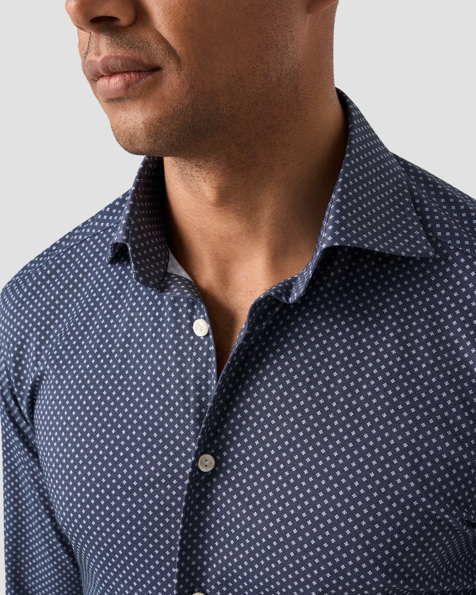 Eton - navy blue geometric cotton four way stretch shirt