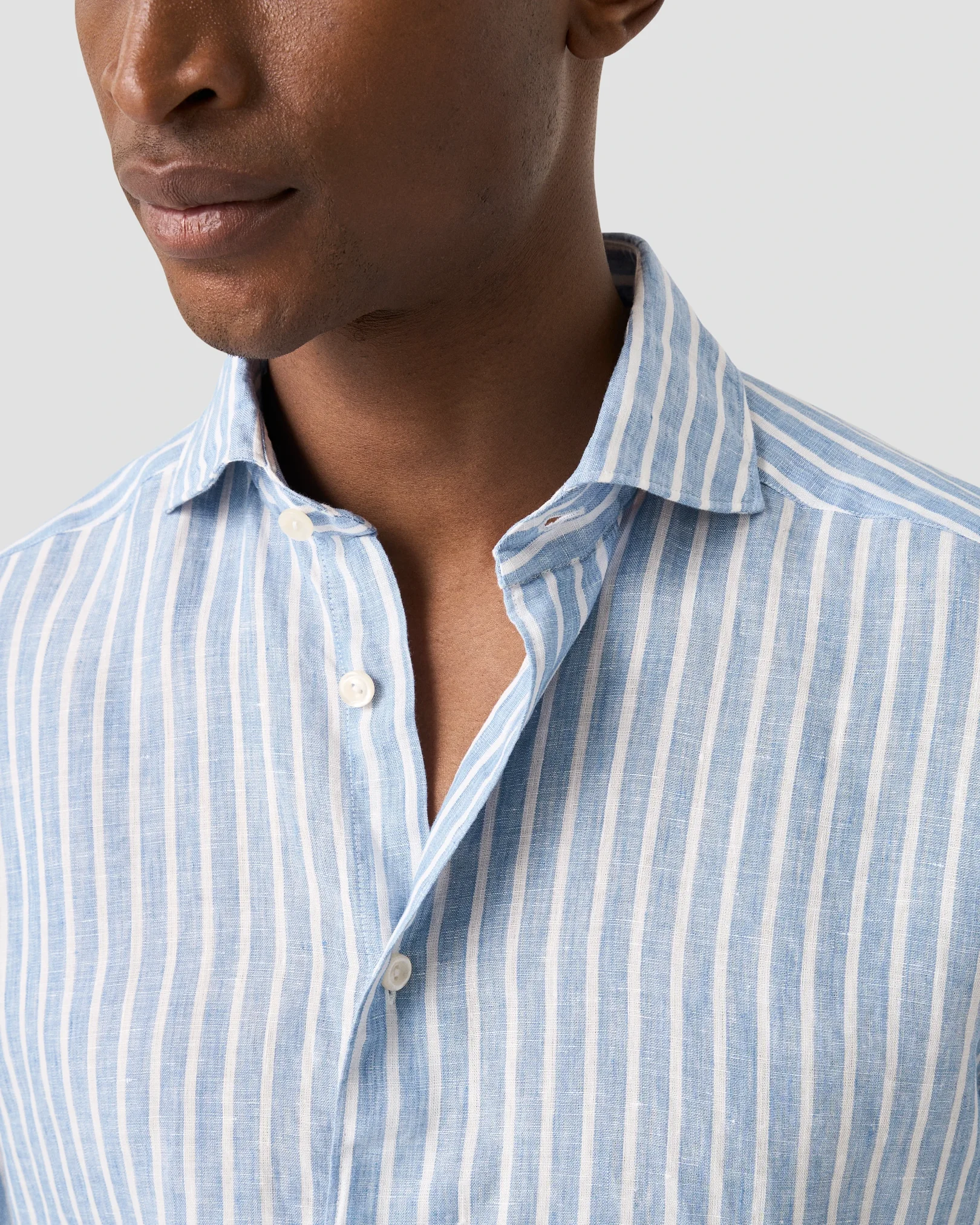 Eton - light blue striped linen shirt wide spread