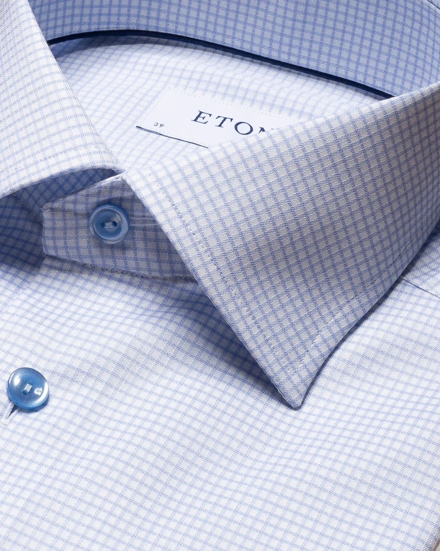 Eton - light blue micro check stretch shirt cut away