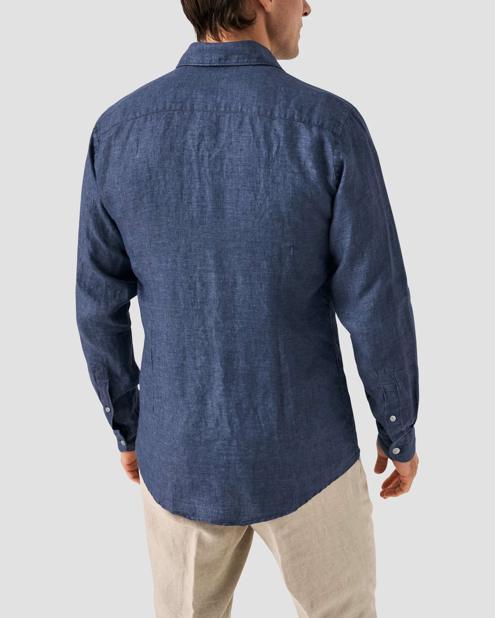 Eton - solid navy linen shirt wide spread