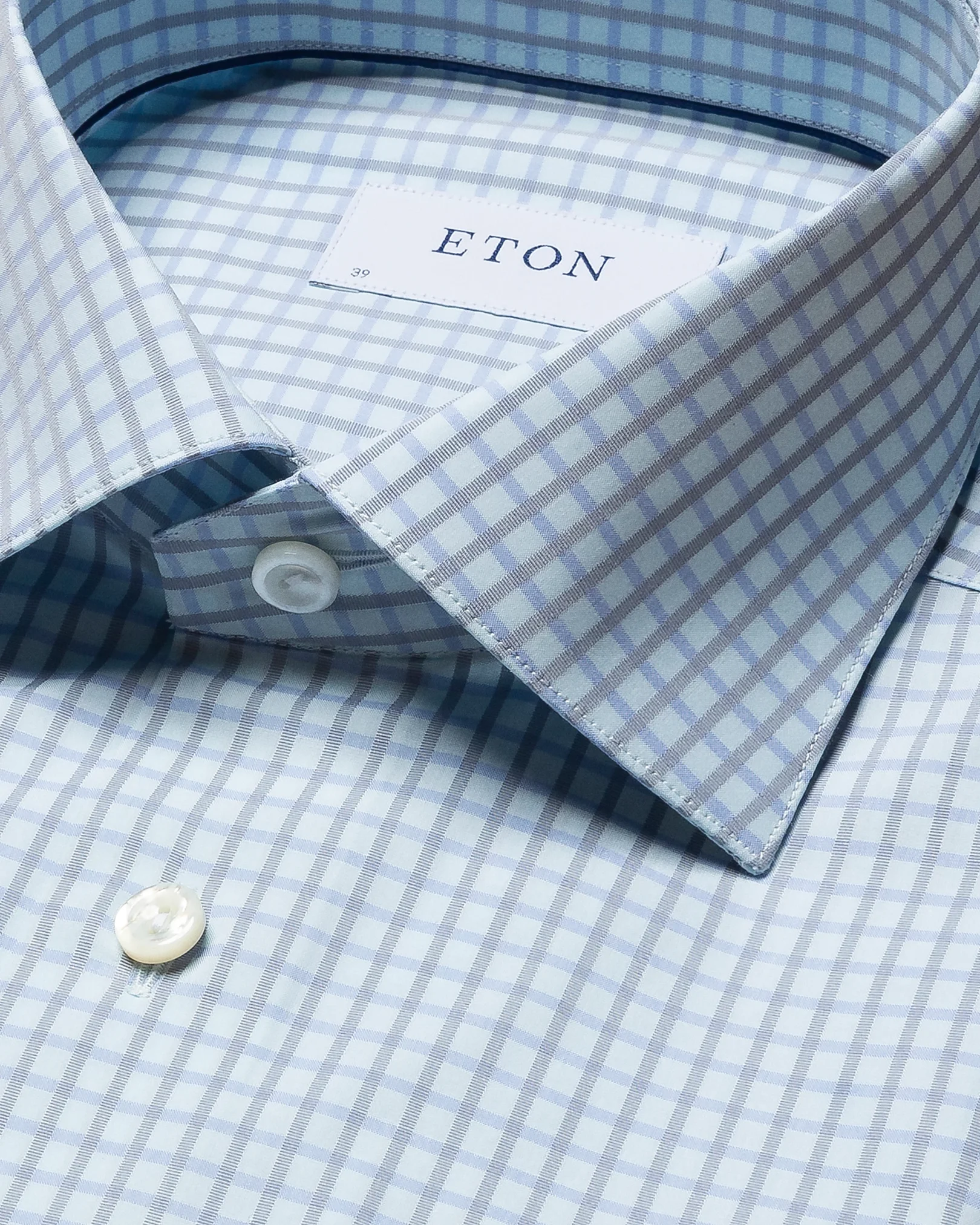 Eton - checked light blue fine pique