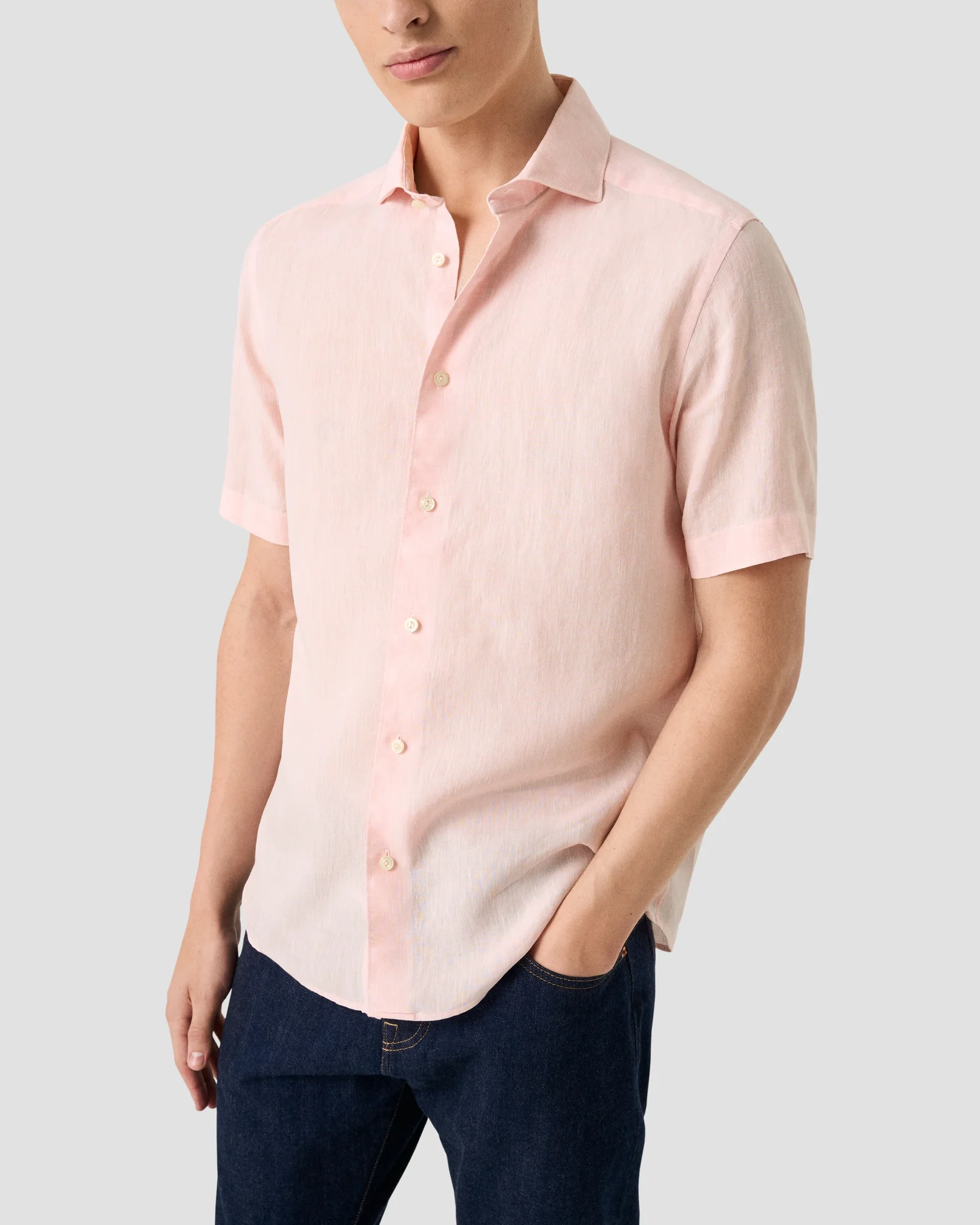 Eton - pink solid short sleeve linen shirt