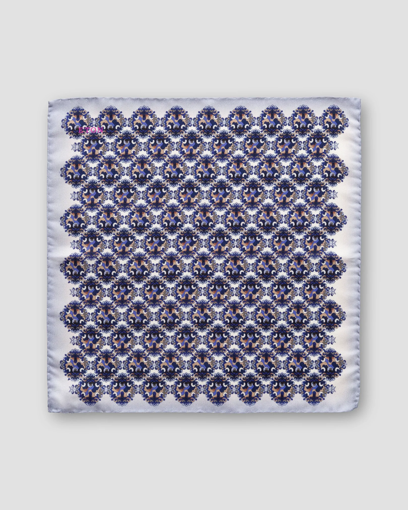 Eton - blue purple bold medallion print pocket square