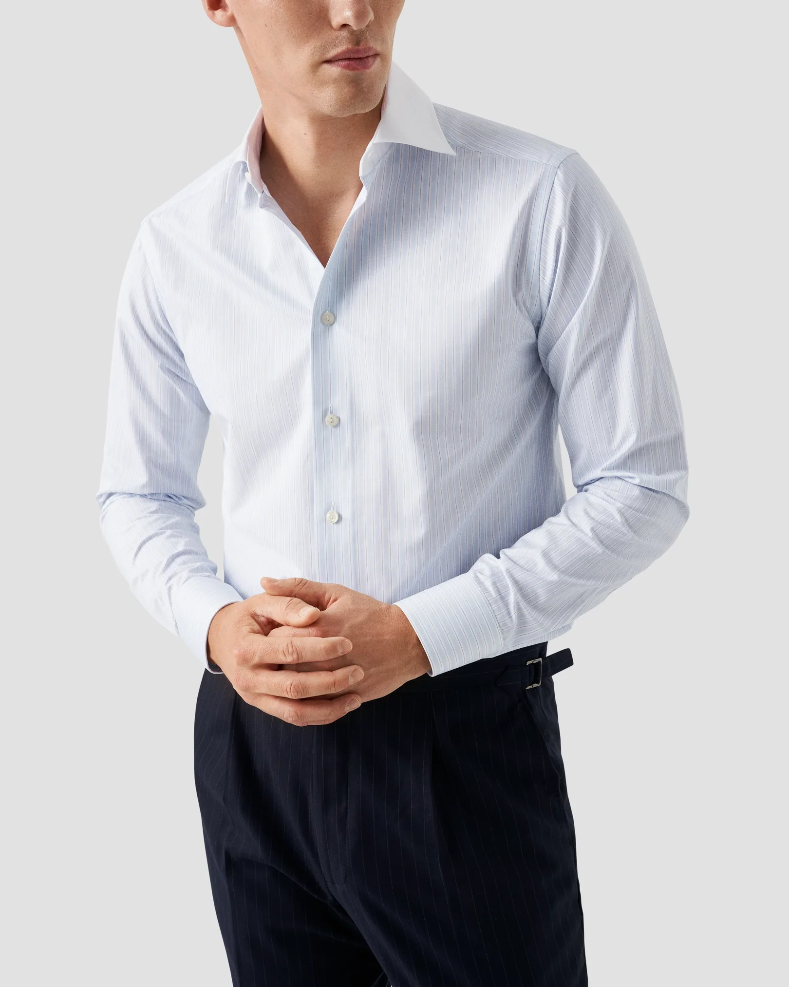 Eton - light blue striped signature twill shirt