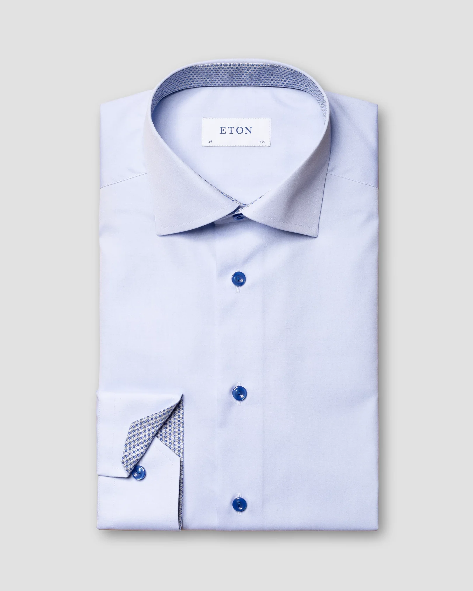 Eton - light blue poplin shirt glass print details cut away
