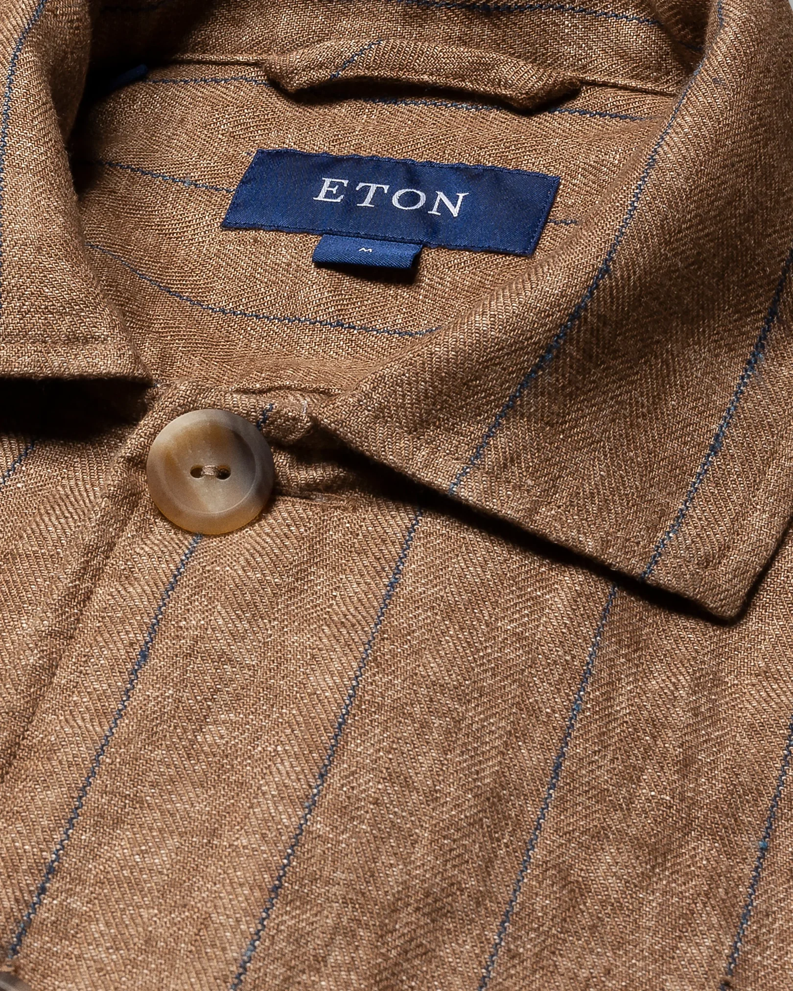 Eton - brown linen gabardine turn down single cuff pointed strap regular