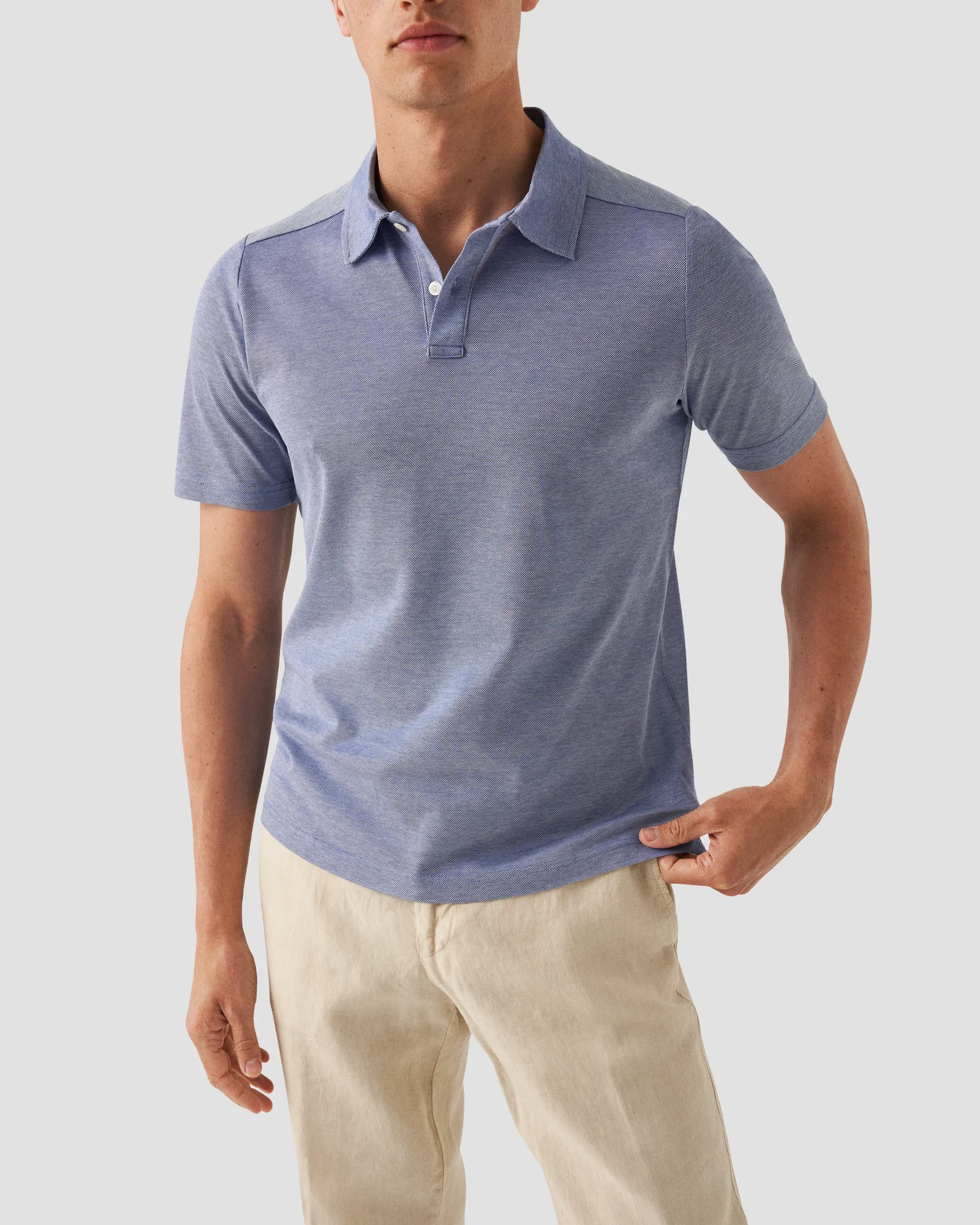 Eton - dark blue oxford pique polo shirt