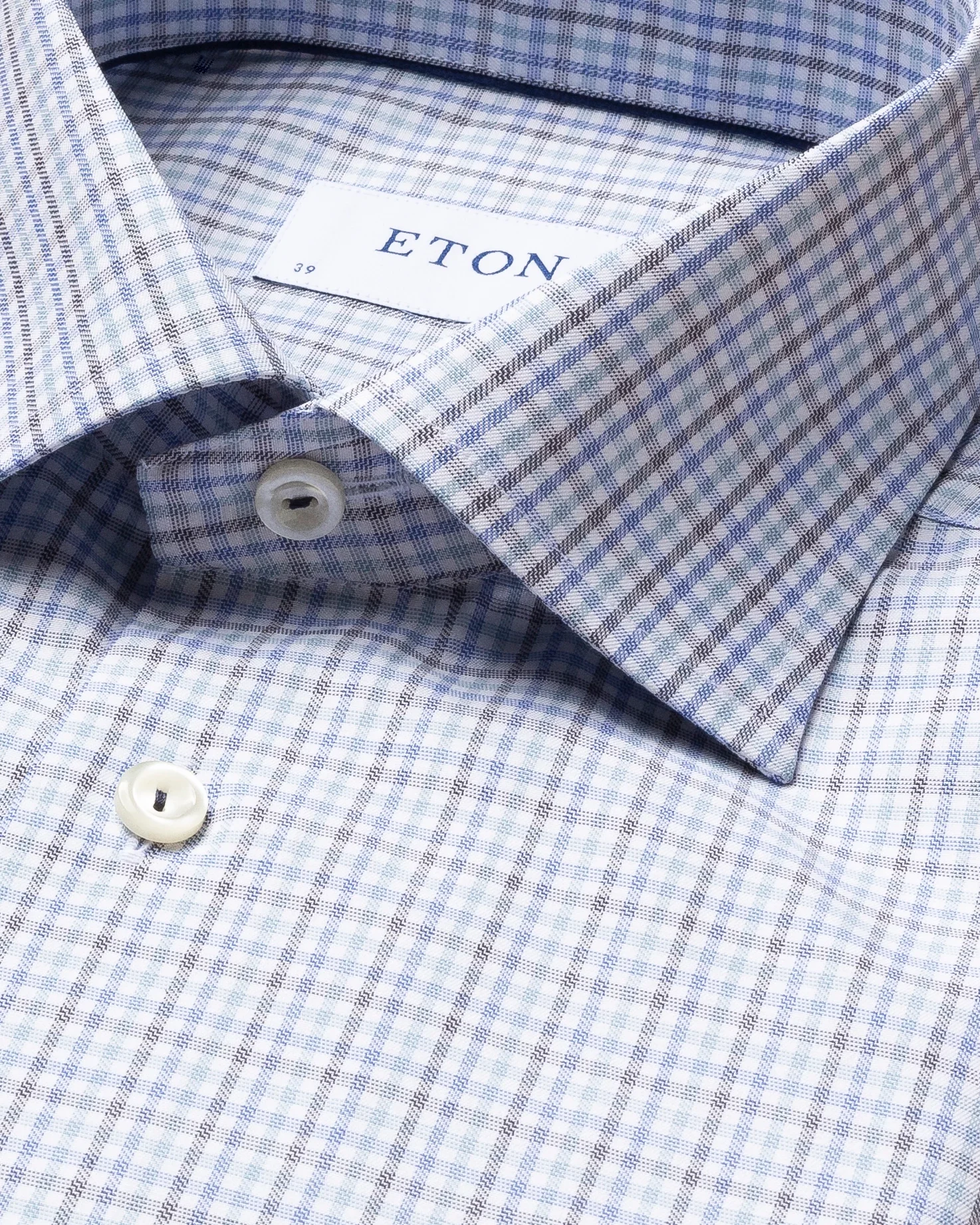 Eton - light blue checked cotton lyocell stretch shirt