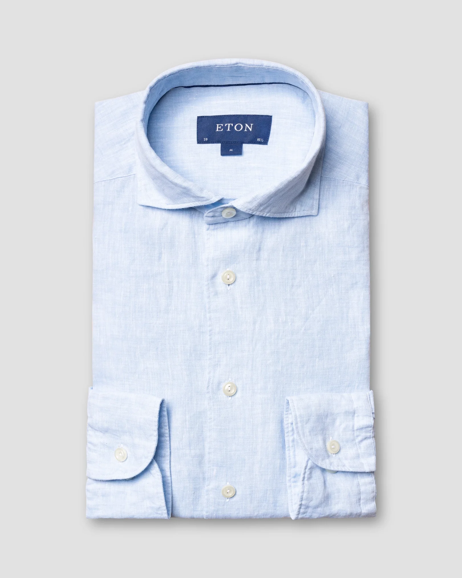 Eton - blue linen extreme cut away shirt