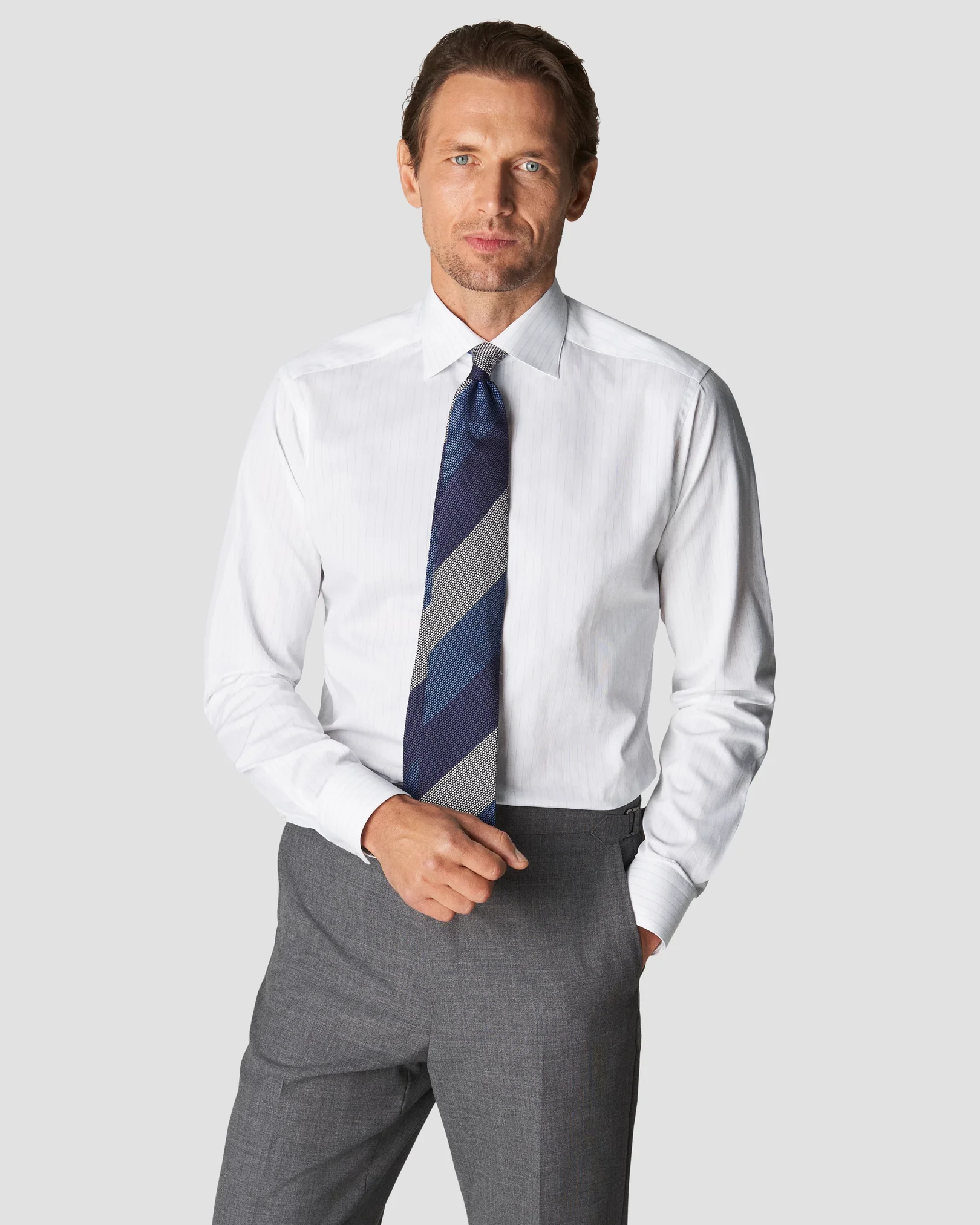 Eton - white fine twill cutaway striped