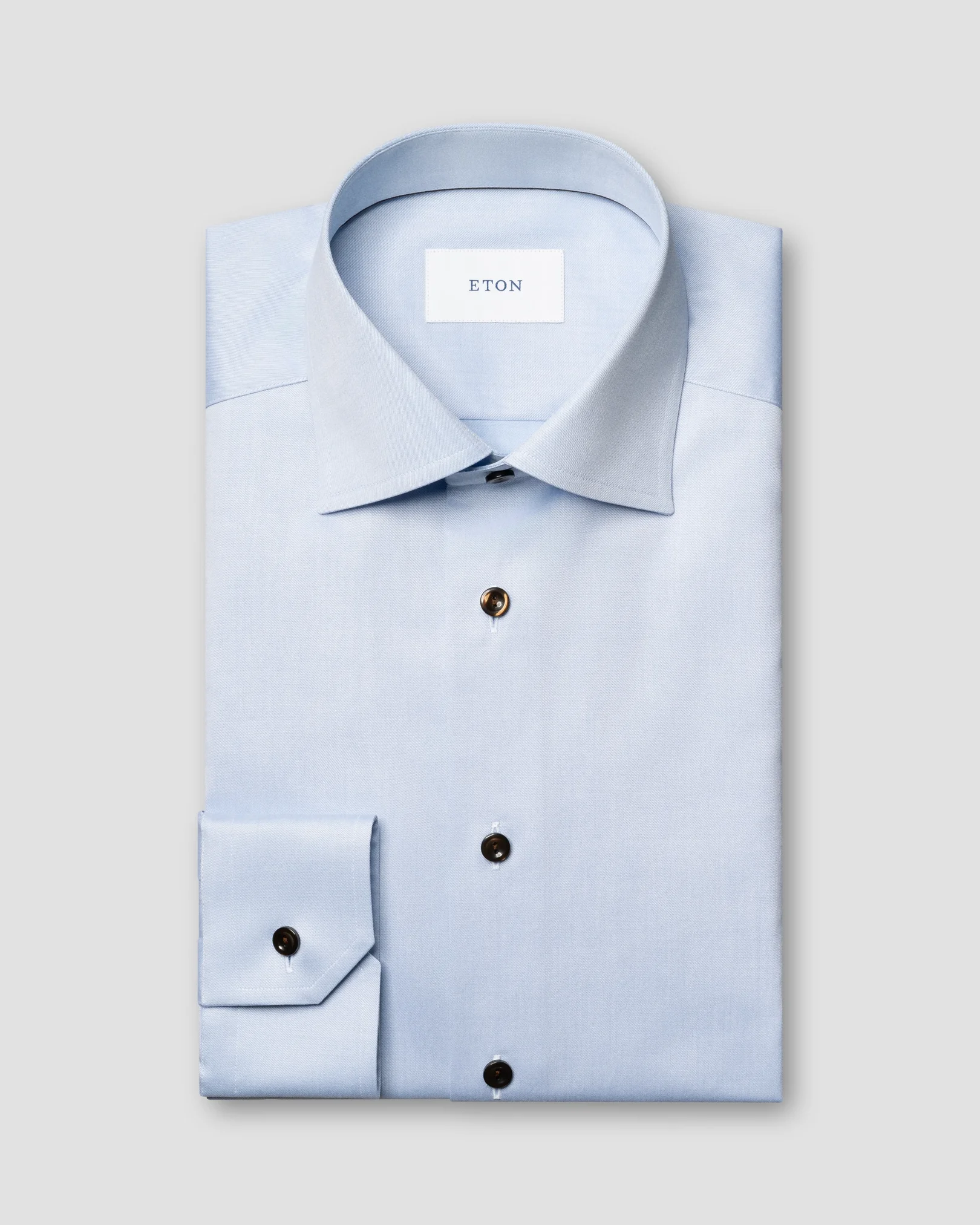 Eton - Einfarbiges Signature-Twill-Hemd mit braunen Knöpfen