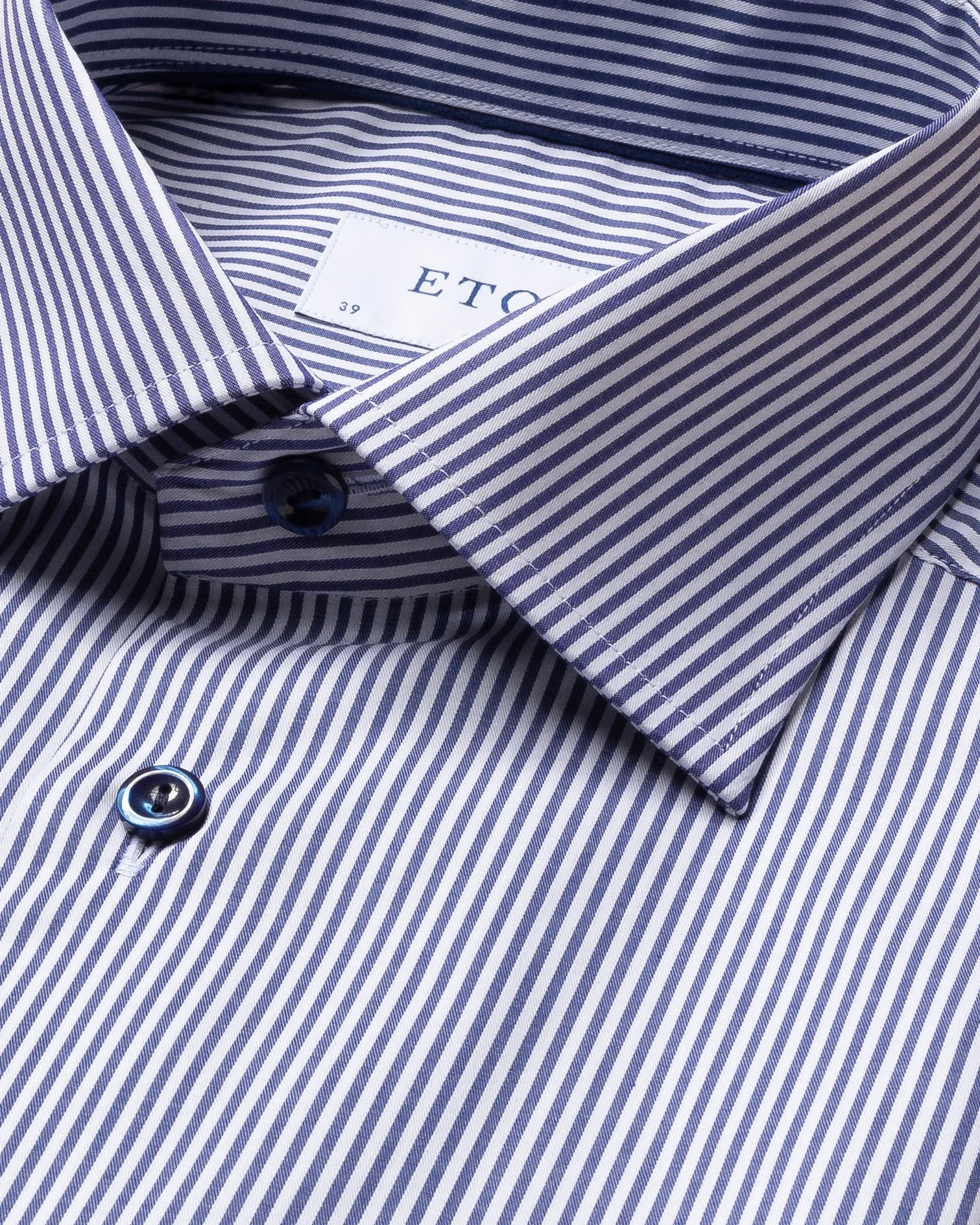 Eton - blue striped stretch shirt navy buttons