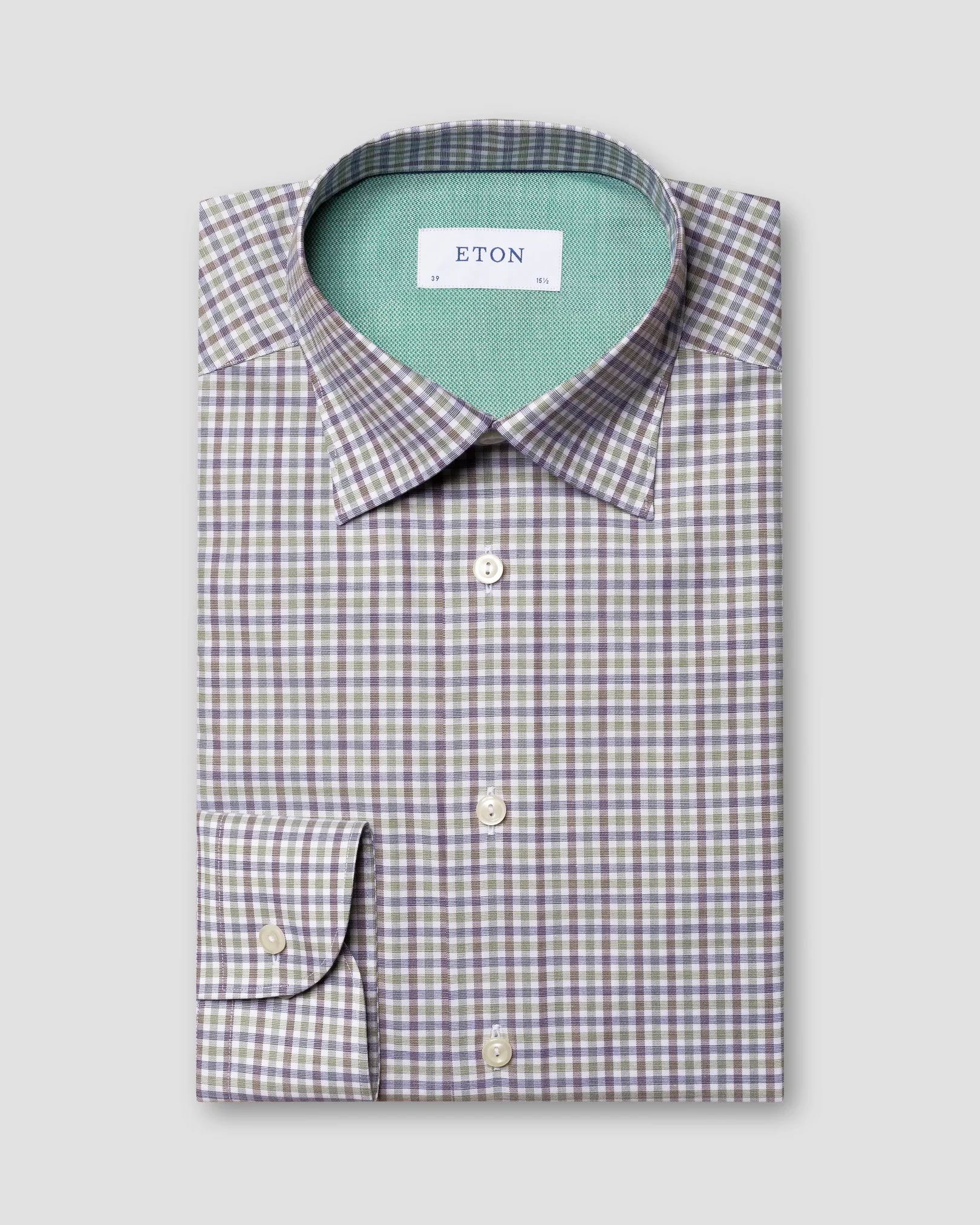 Eton - three color check cotton lyocell stretch shirt button under single rounded slim soft aw
