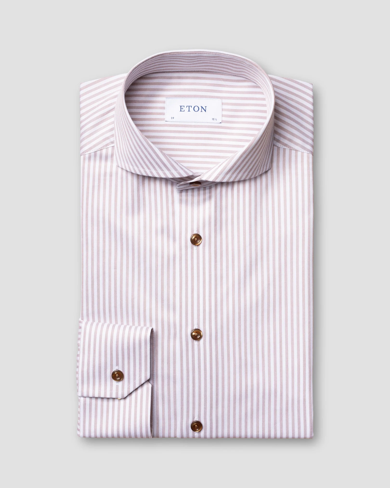 Eton - light brown striped signature twill shirt extreme cut away