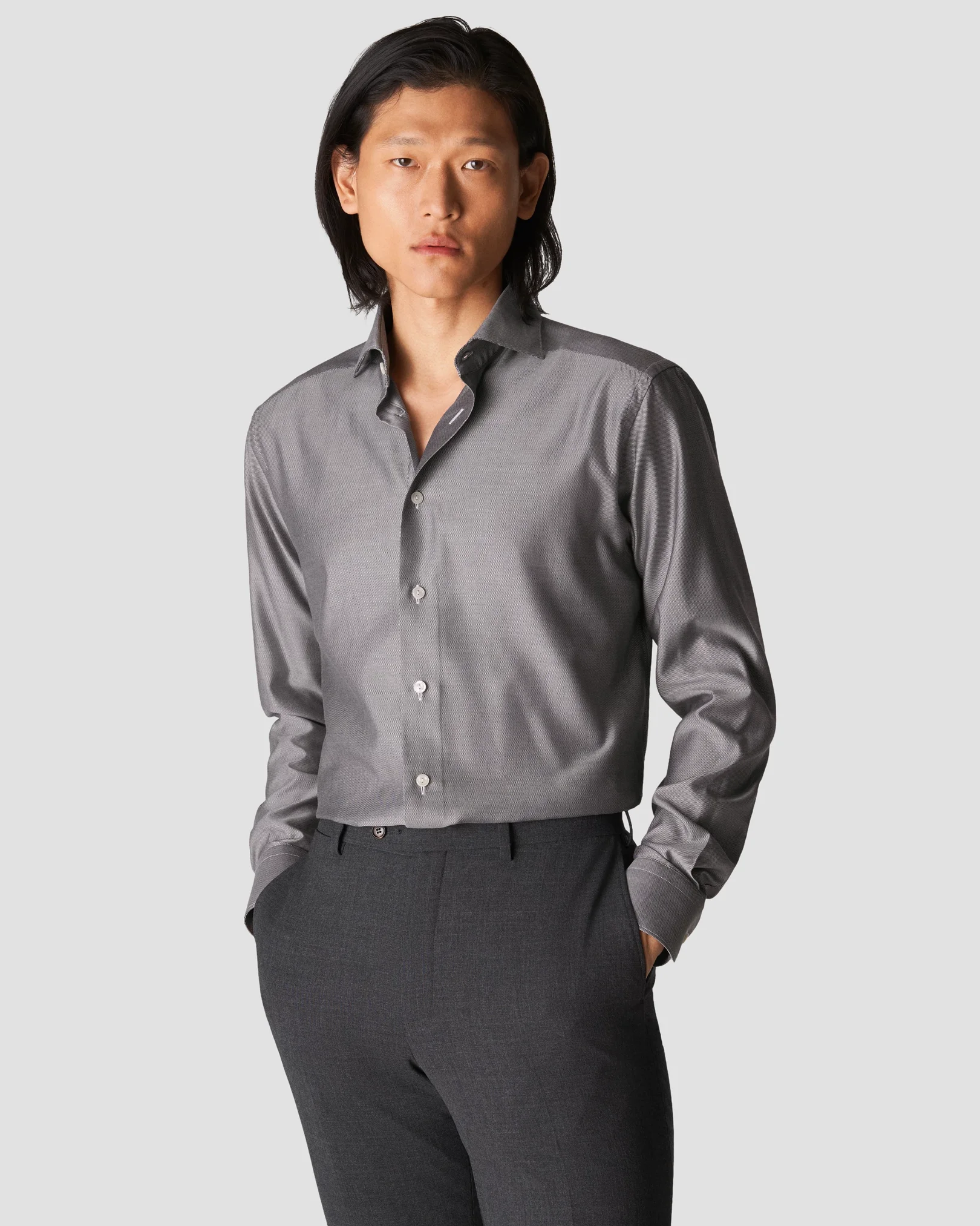 Eton - black cotton lyocell stretch