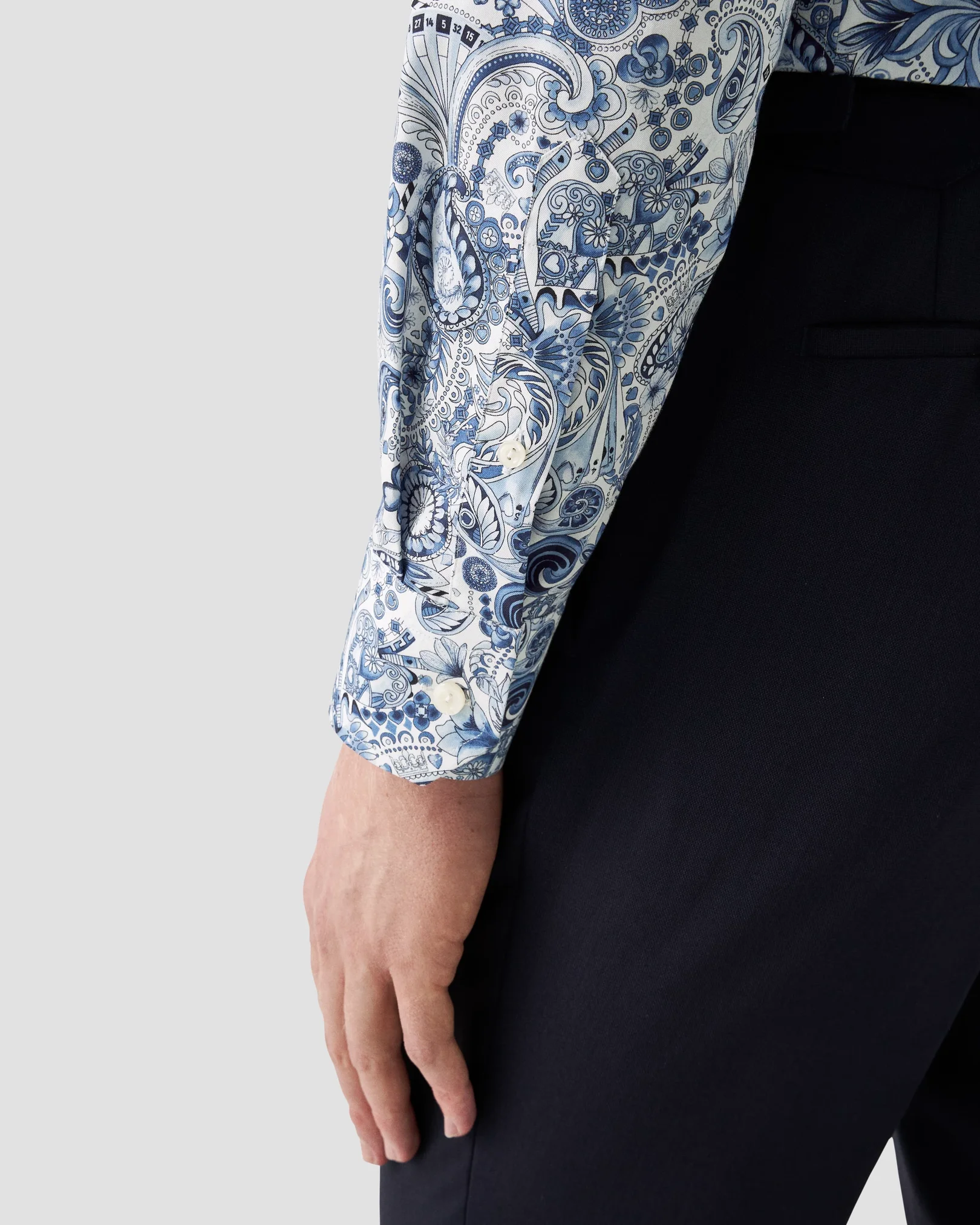 Eton - light blue twill floral paisley shirt