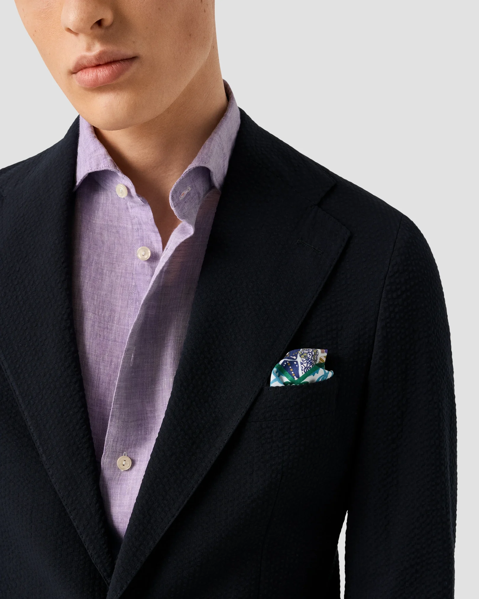 Eton - mid purple solid plain weave linen shirt