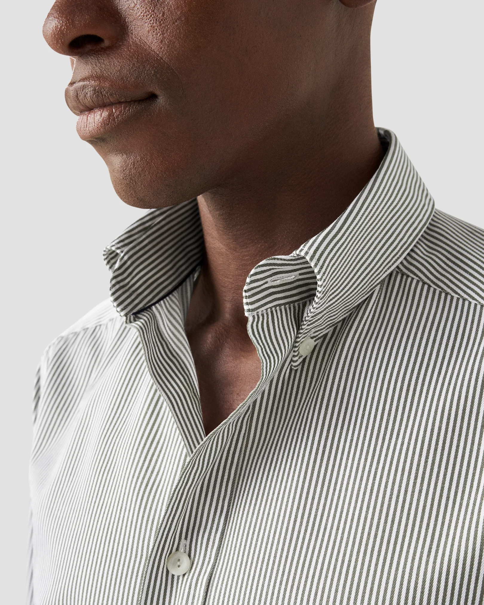 Eton - dark green striped twill shirt