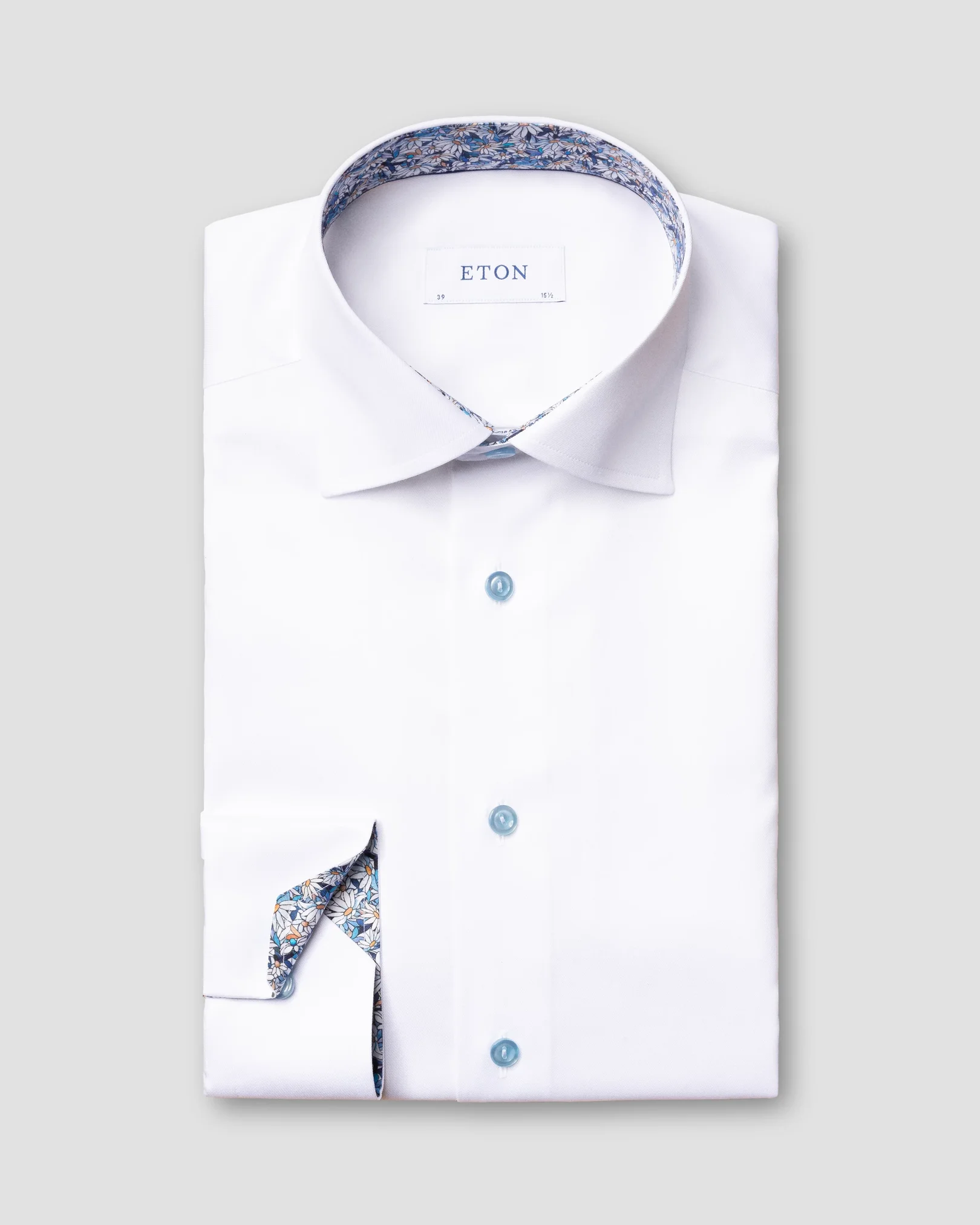 Eton - white signature twill shirt printed details cut away collar