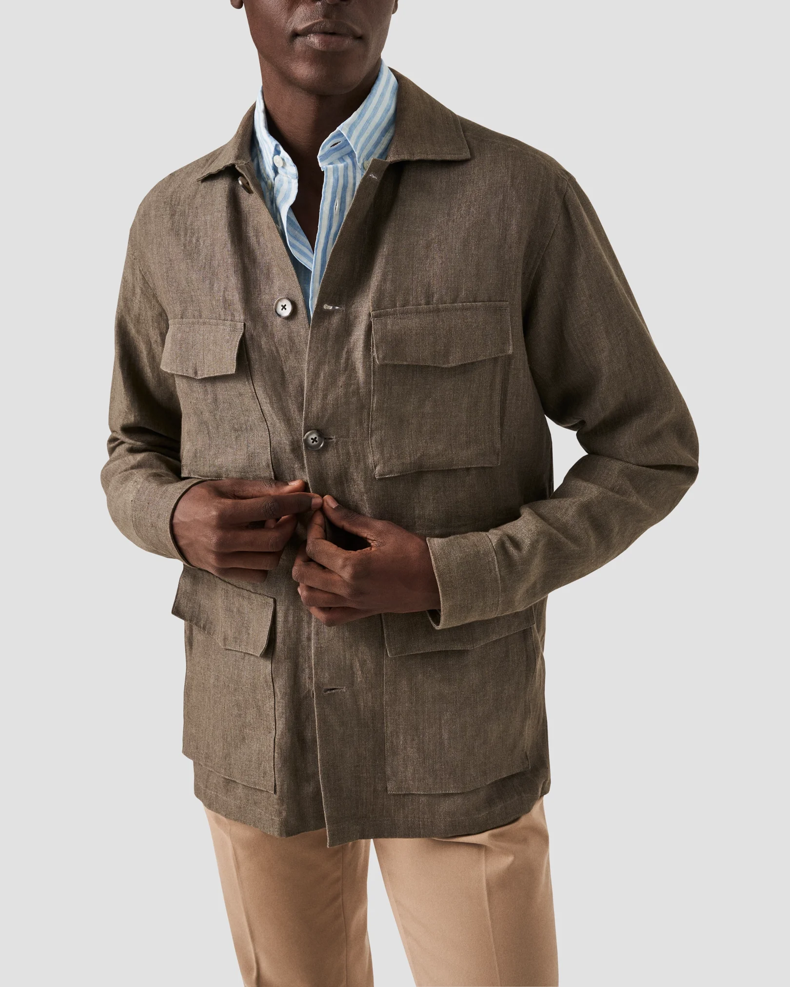 Eton - classic wide striped linen shirt