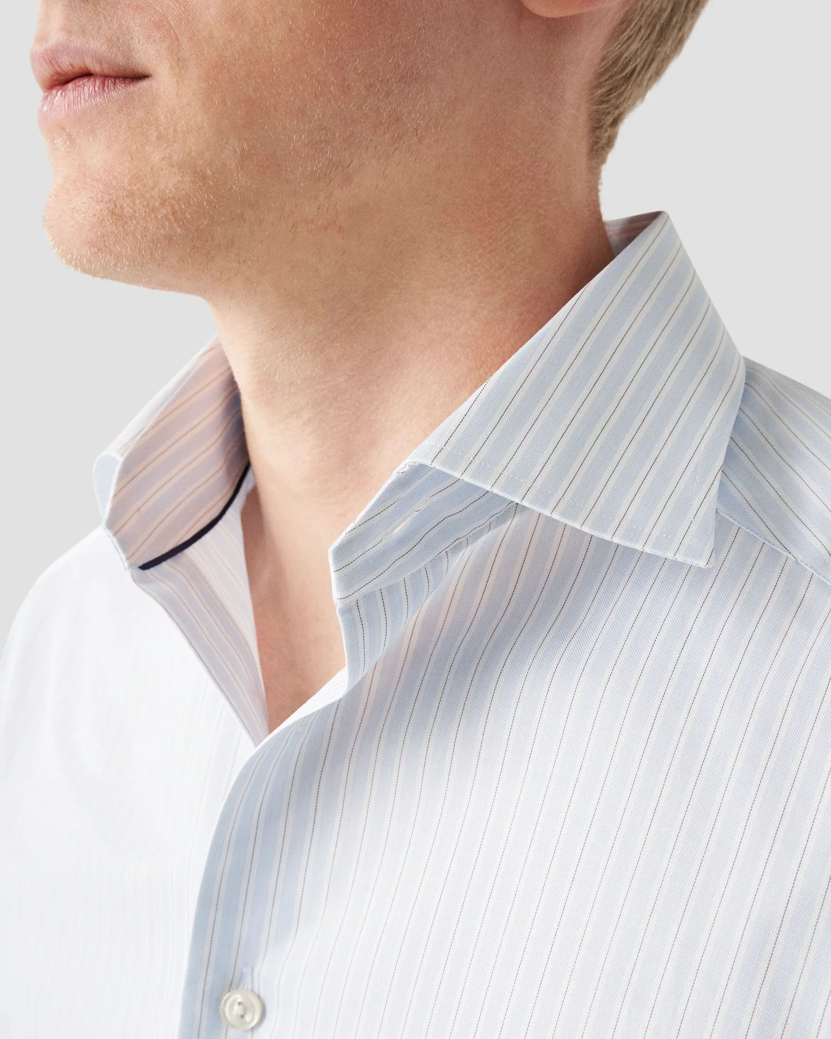 Eton - light blue striped twill shirt