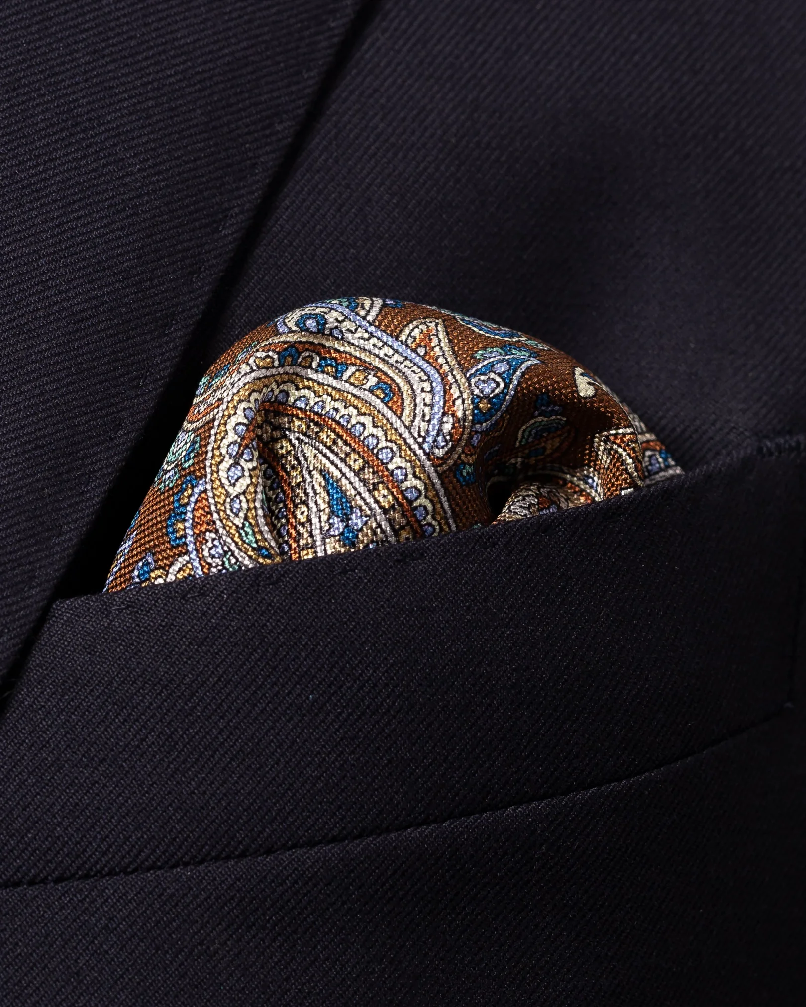 Eton - brown paisley print silk pocket square