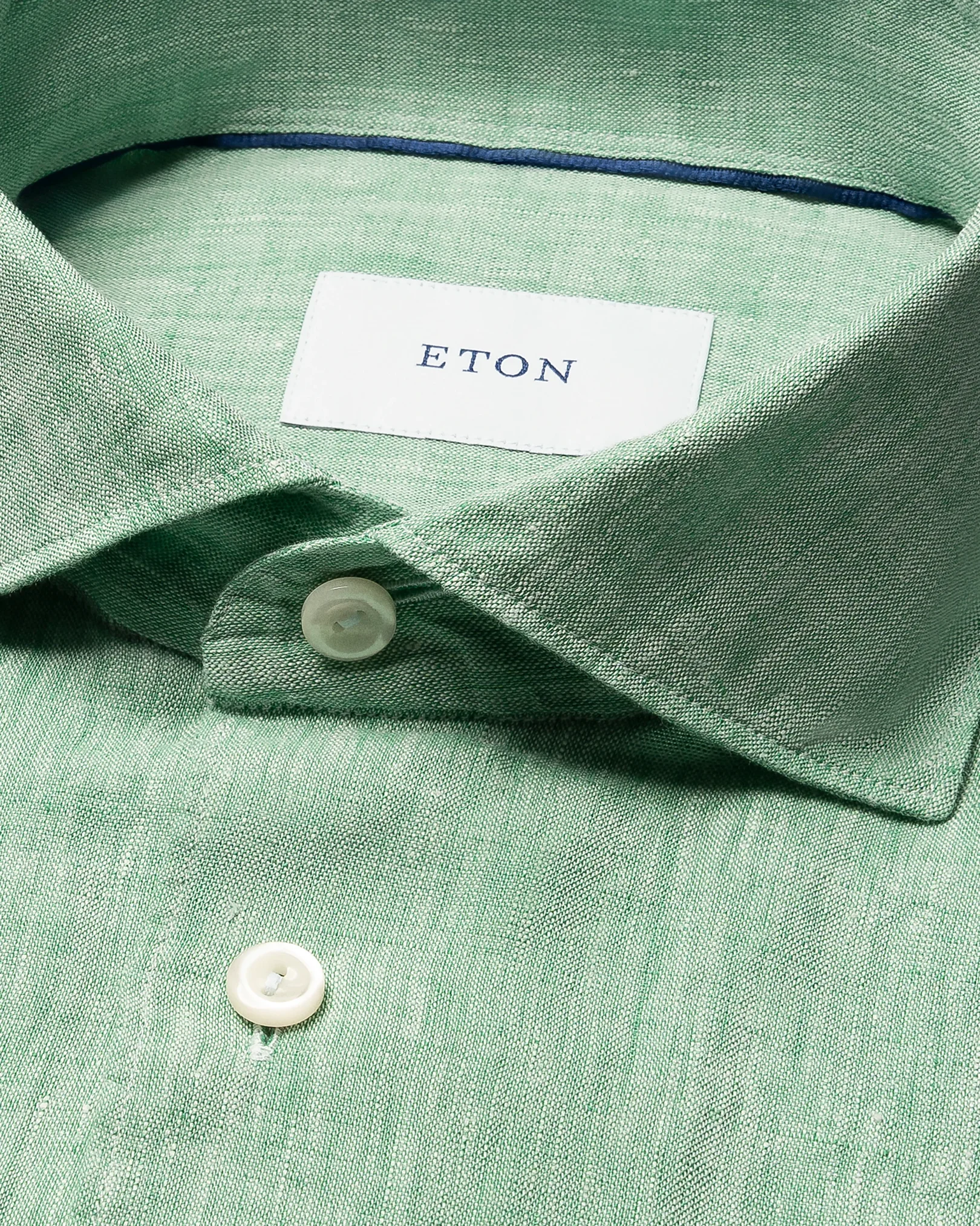 Eton - mid green solid short sleeve linen shirt