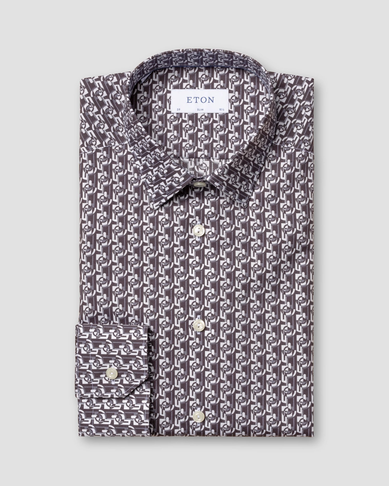 Eton - art deco geometric print poplin shirt pointed