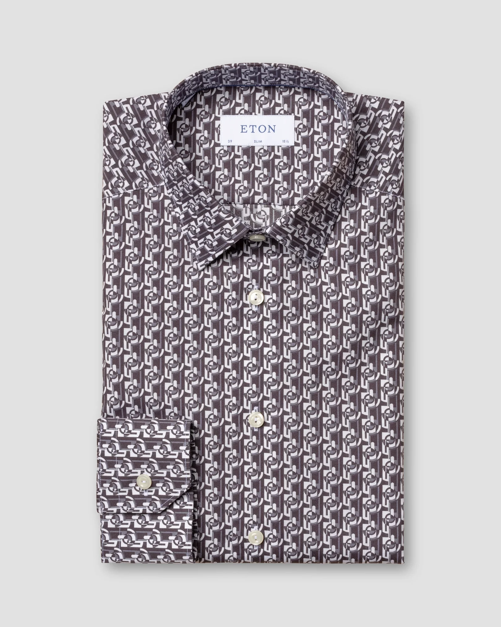Eton - art deco geometric print poplin shirt pointed