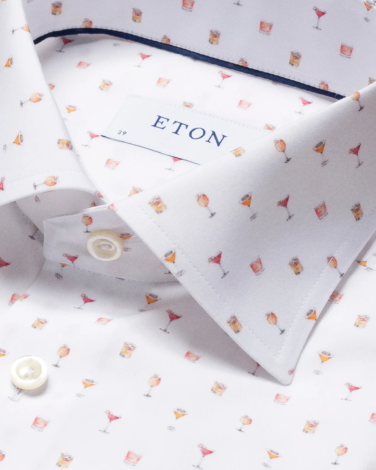 Eton - white cocktail print poplin shirt short sleeve
