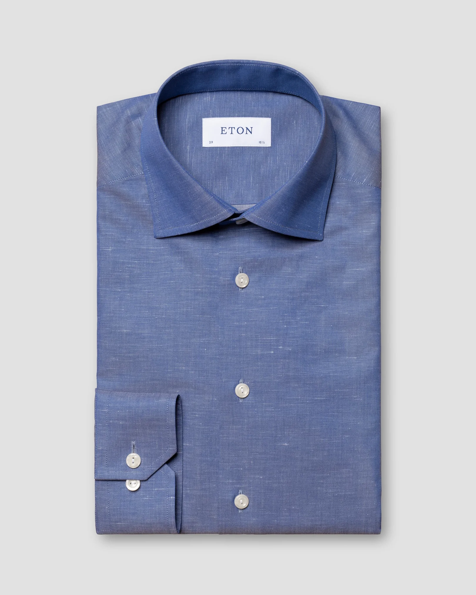 Eton - mid blue textured twill shirt