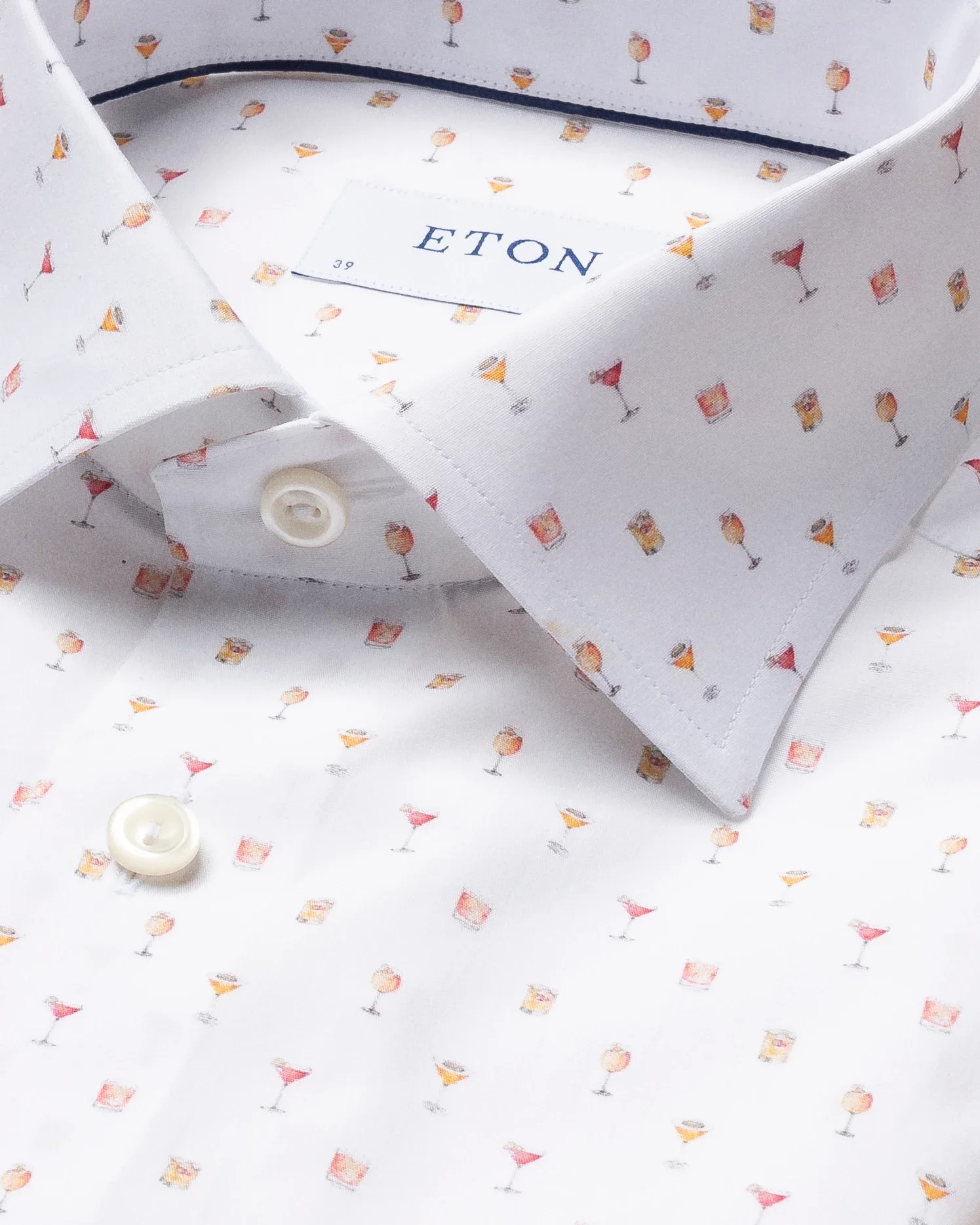 Eton - white cocktail print poplin shirt