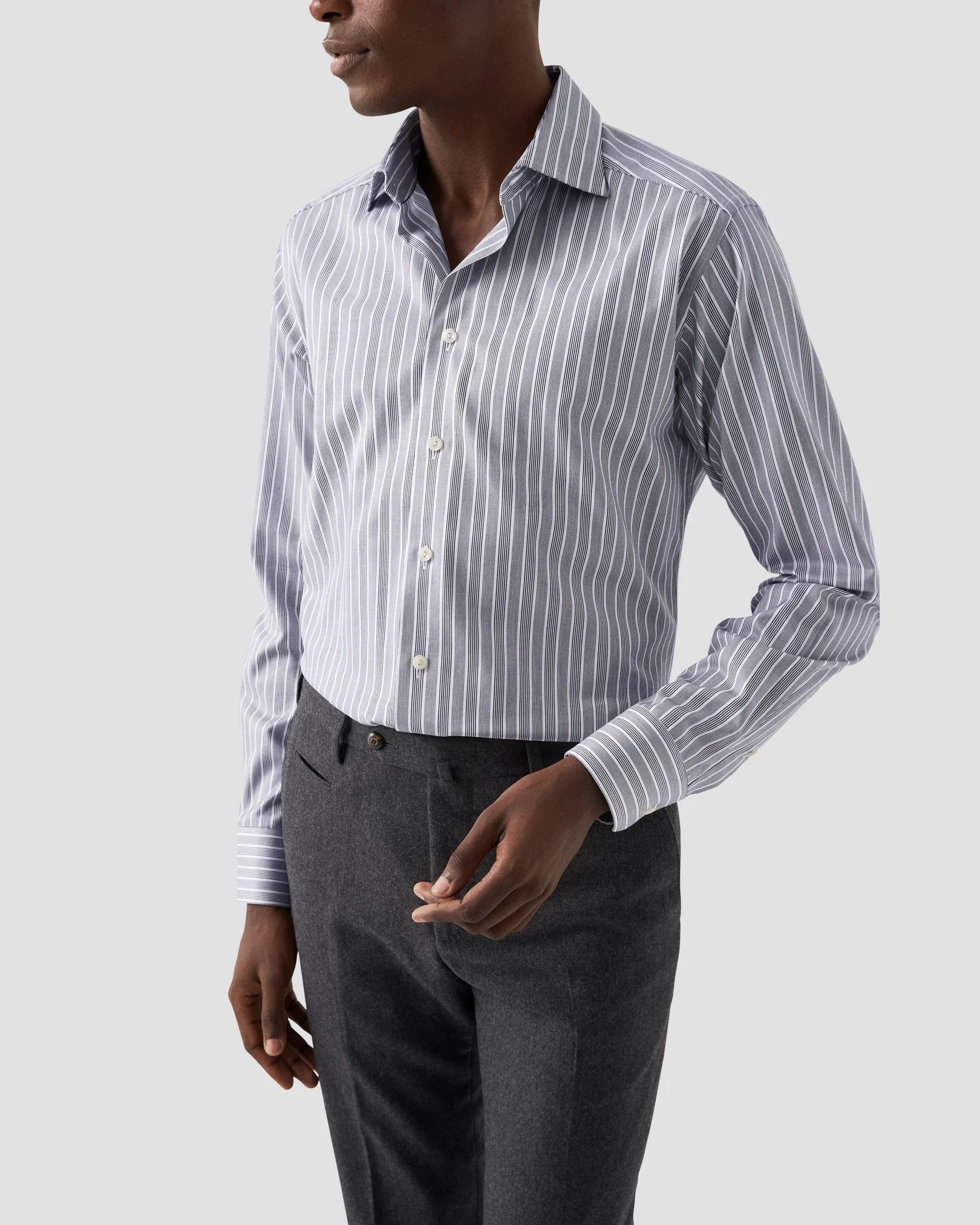 Eton - black cotton tencel twill shirt