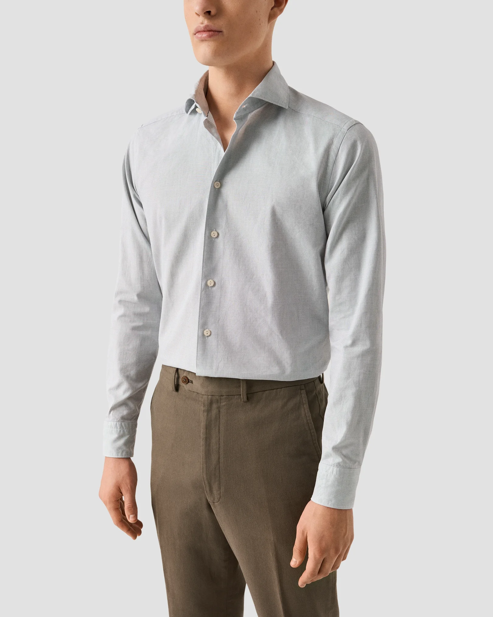 Eton - solid royal oxford shirt brown