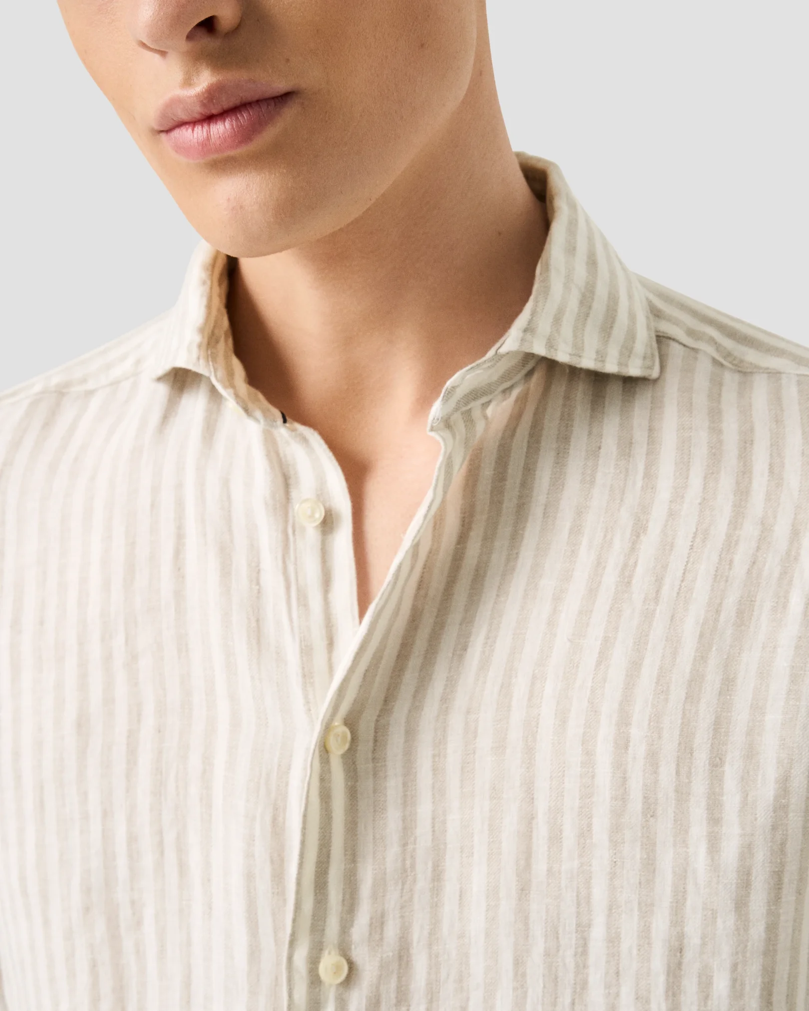 Eton - beige striped linen twill shirt