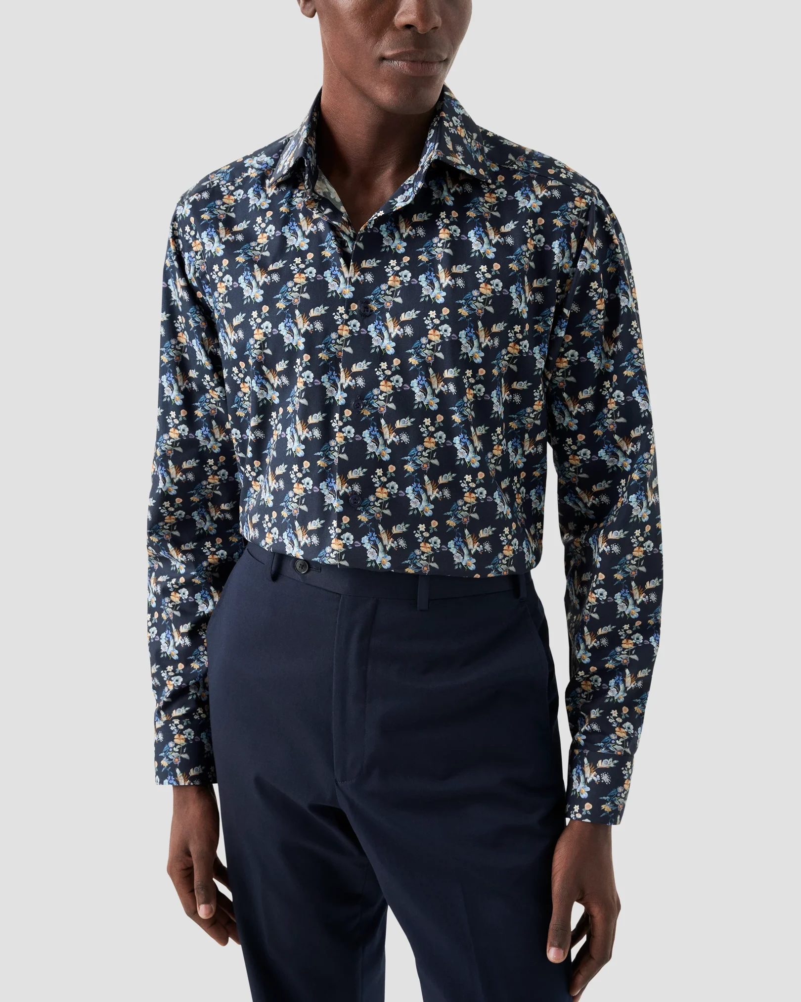 Eton - navy floral twill weave shirt