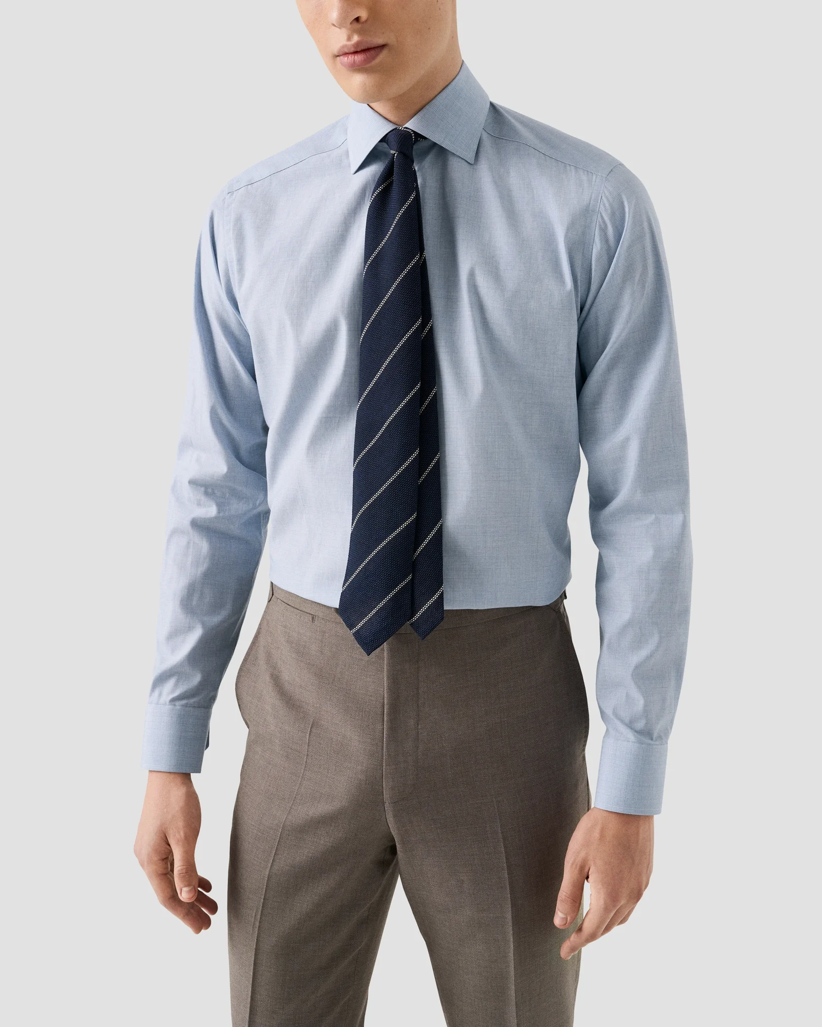 Eton - light blue check fine twillshirt